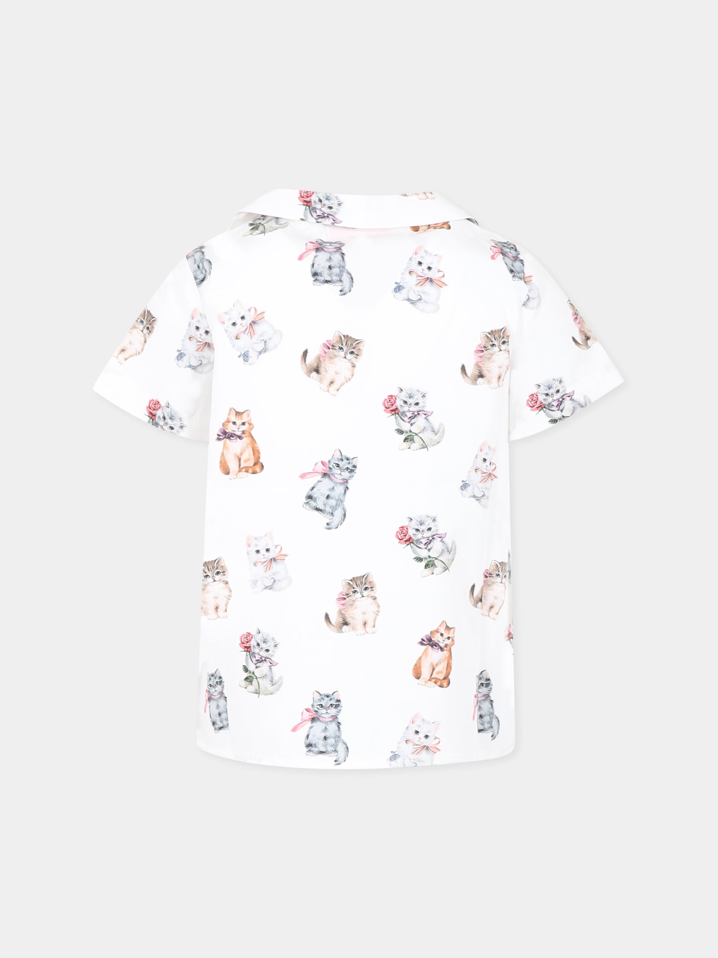 Camicia bianca per bambina con gatti all over,Vivetta Kids,VE2530B