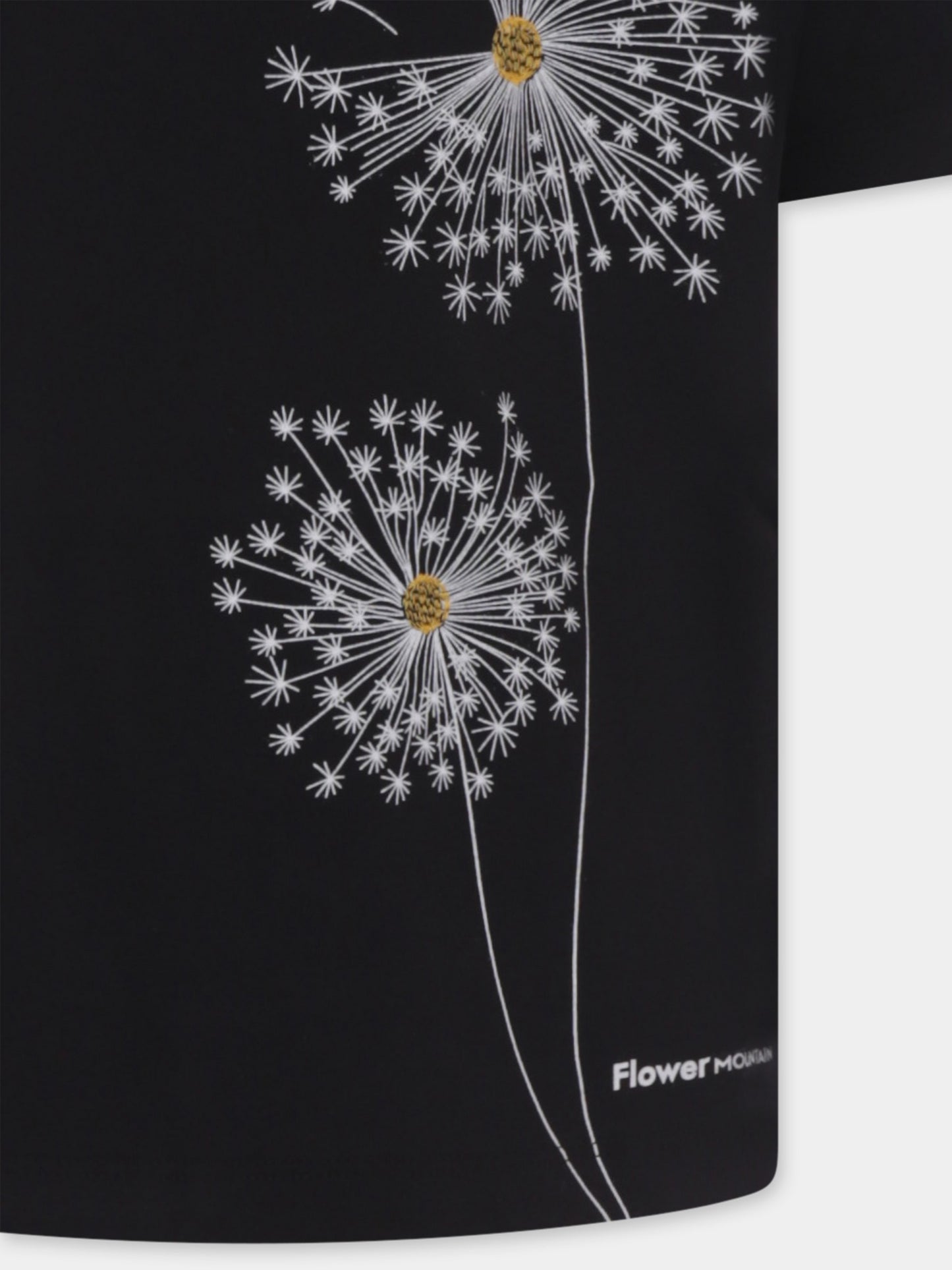 T-shirt nera per bambini con fiori e logo,Flower Mountain,0A01 0016002878 01 SABURO