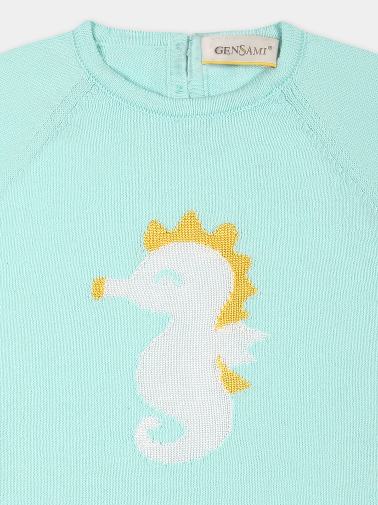 Pagliaccetto verde per neonato con cavalluccio marino,Gensami,TU01-B-SH AQUAMARINE