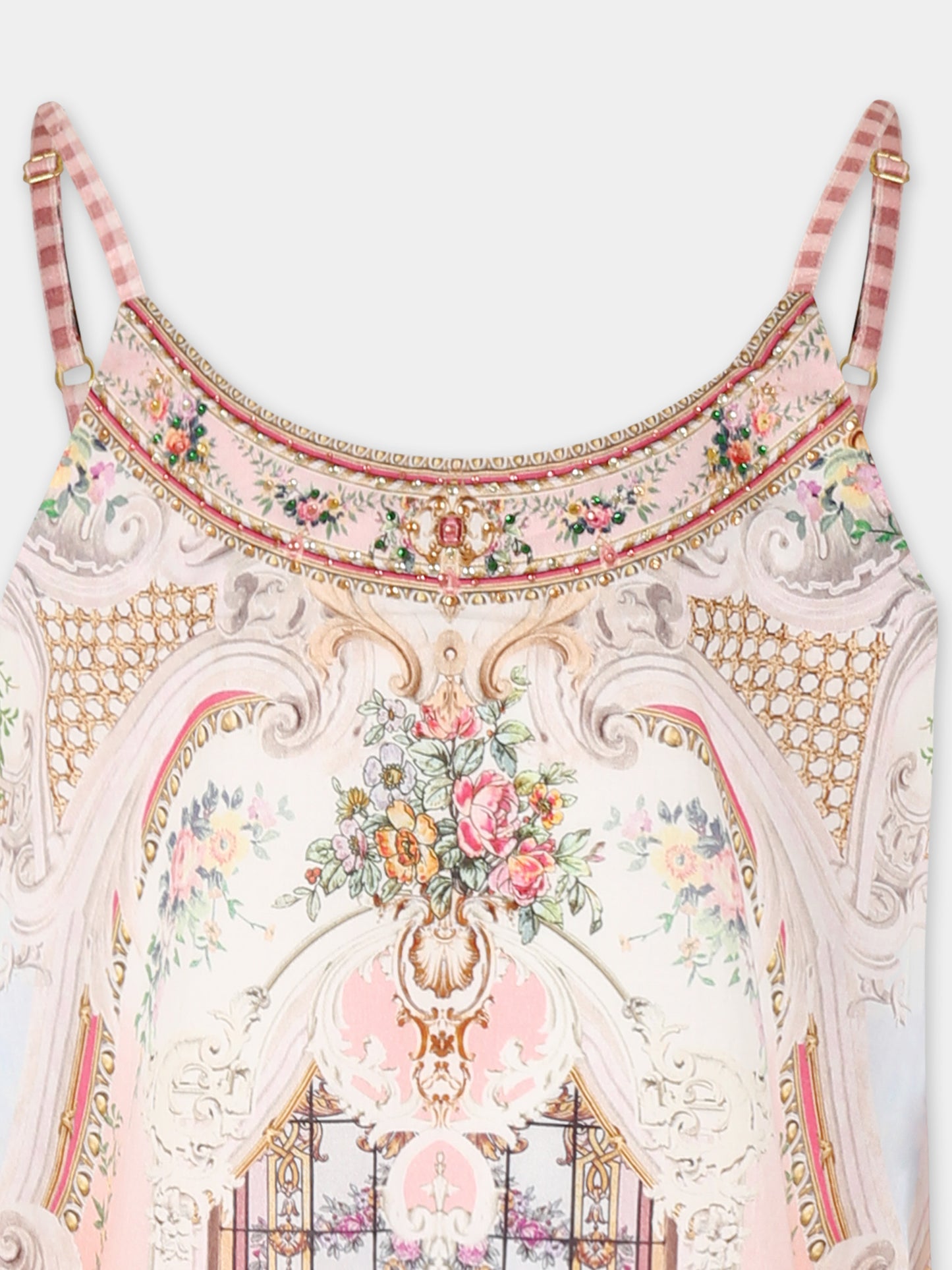 Vestito rosa per bambina con stampa floreale e strass,Camilla,00034331 LISBLULL