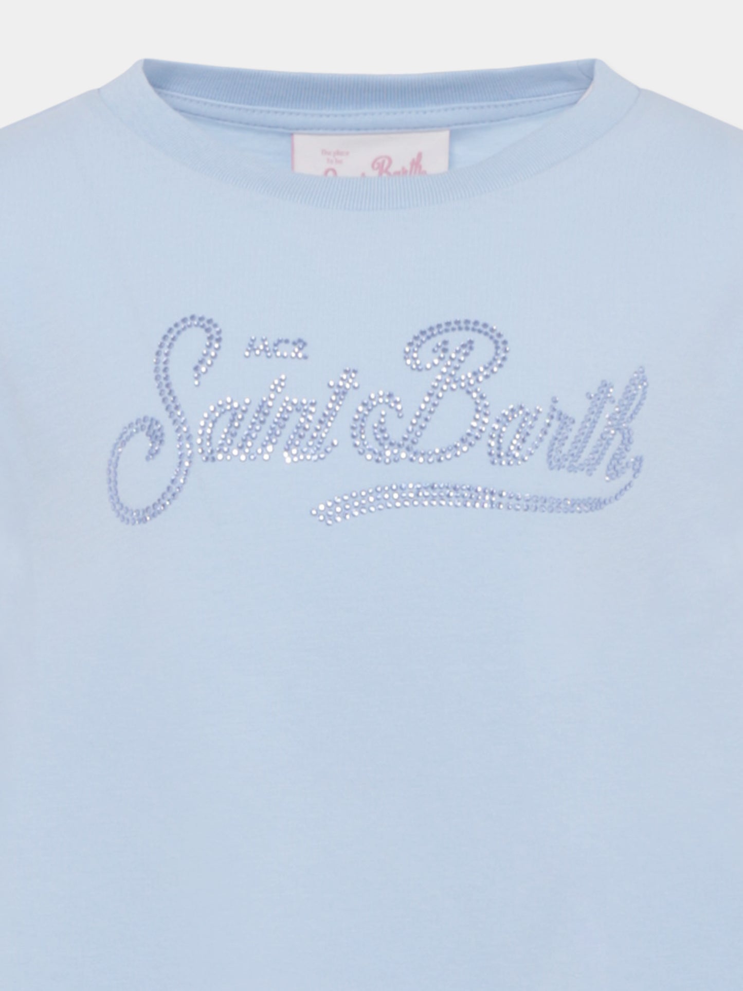 Vestito celeste per bambina con logo di strass,Mc2 Saint Barth,ABY0002 03346H