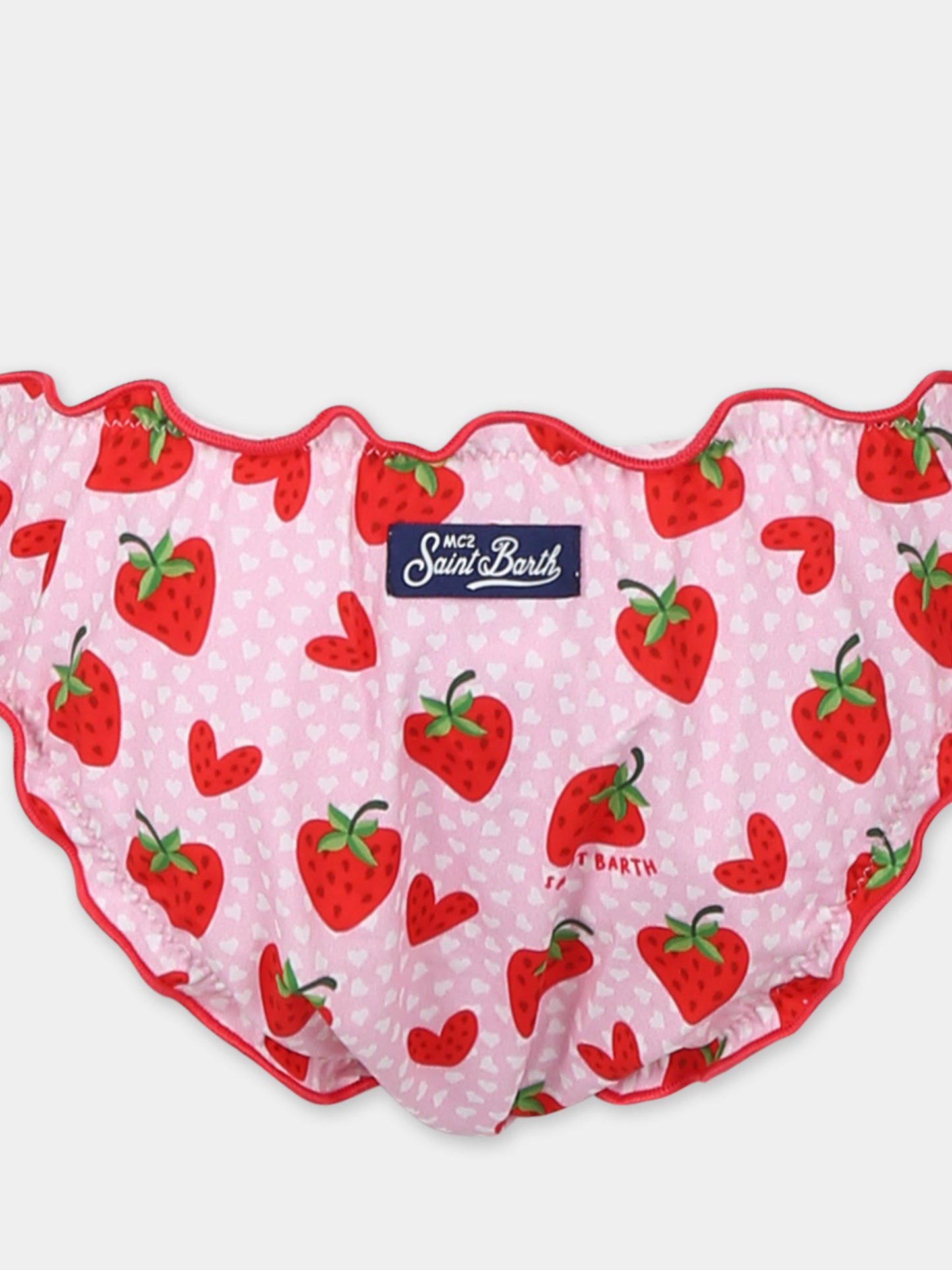 Pink bikini for girl with strawberries