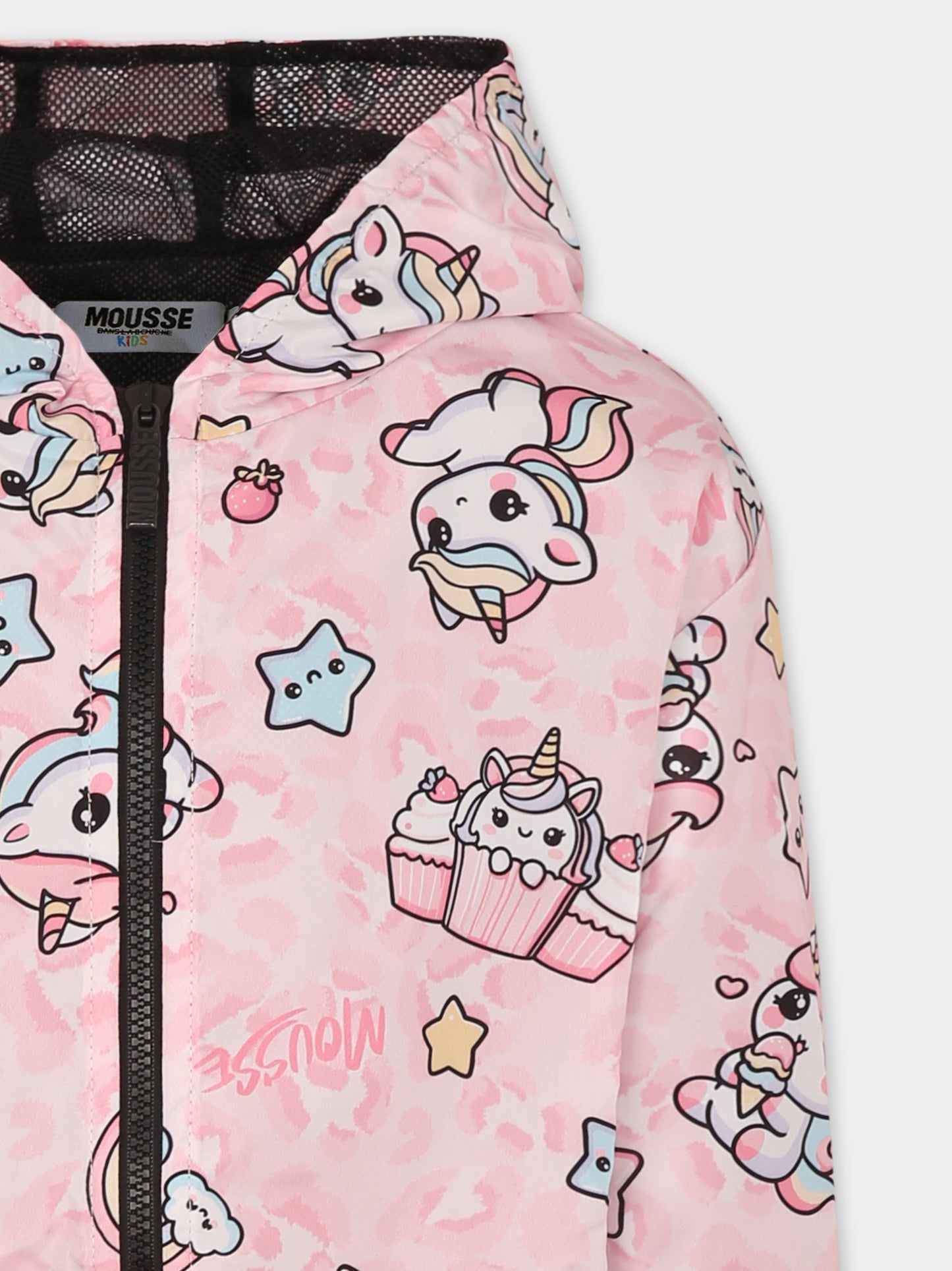Giacca a vento rosa per bambina con unicorni all over,Mousse Kids,SKNW372