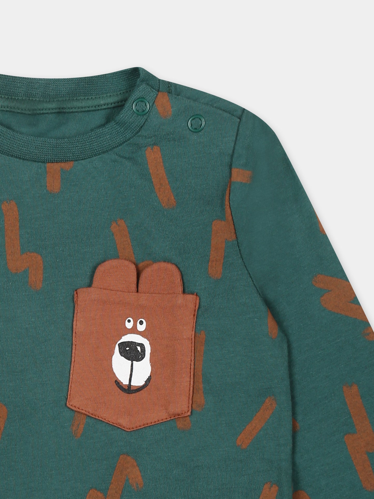 T-shirt verde per neonato con orso,Stella Mccartney Kids,TT8540 Z1394 719MA