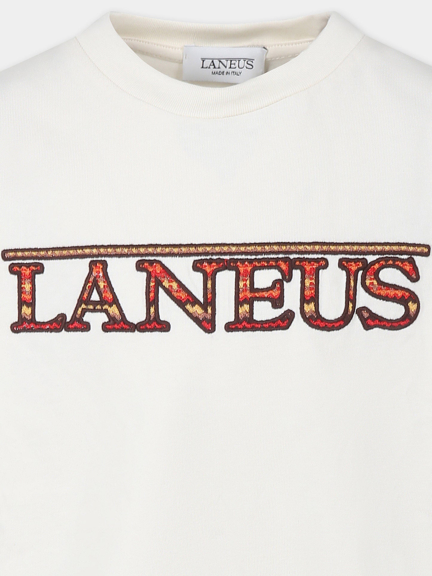 T-shirt avorio per bambini con logo ricamato,Laneus Kids,F5LKJUTH074 013