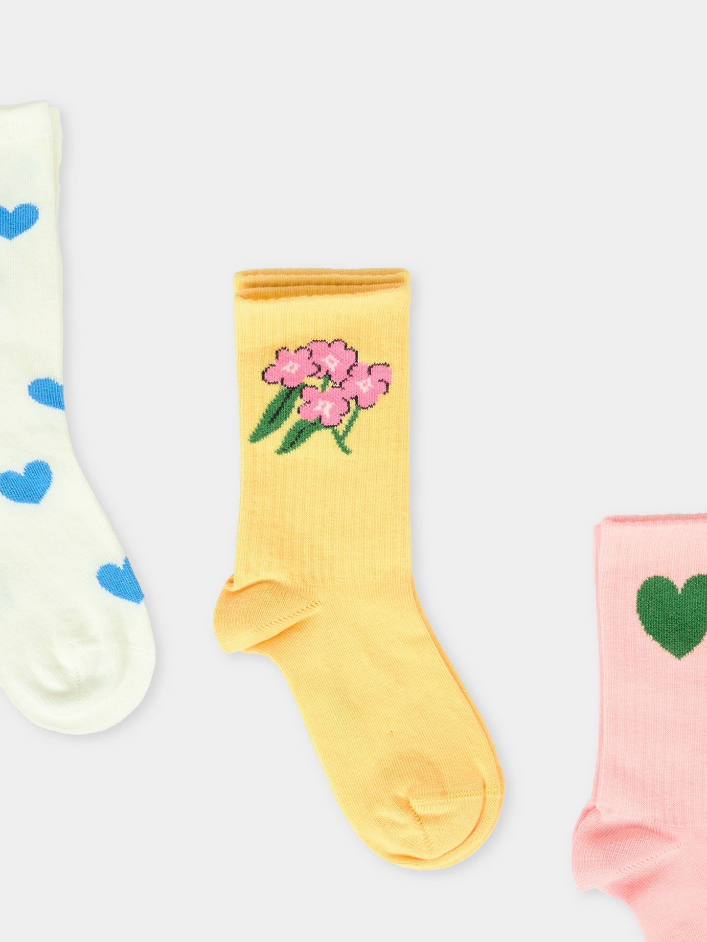 Set calze multicolor per bambina con cuori e fiori,Mini Rodini,2576011500