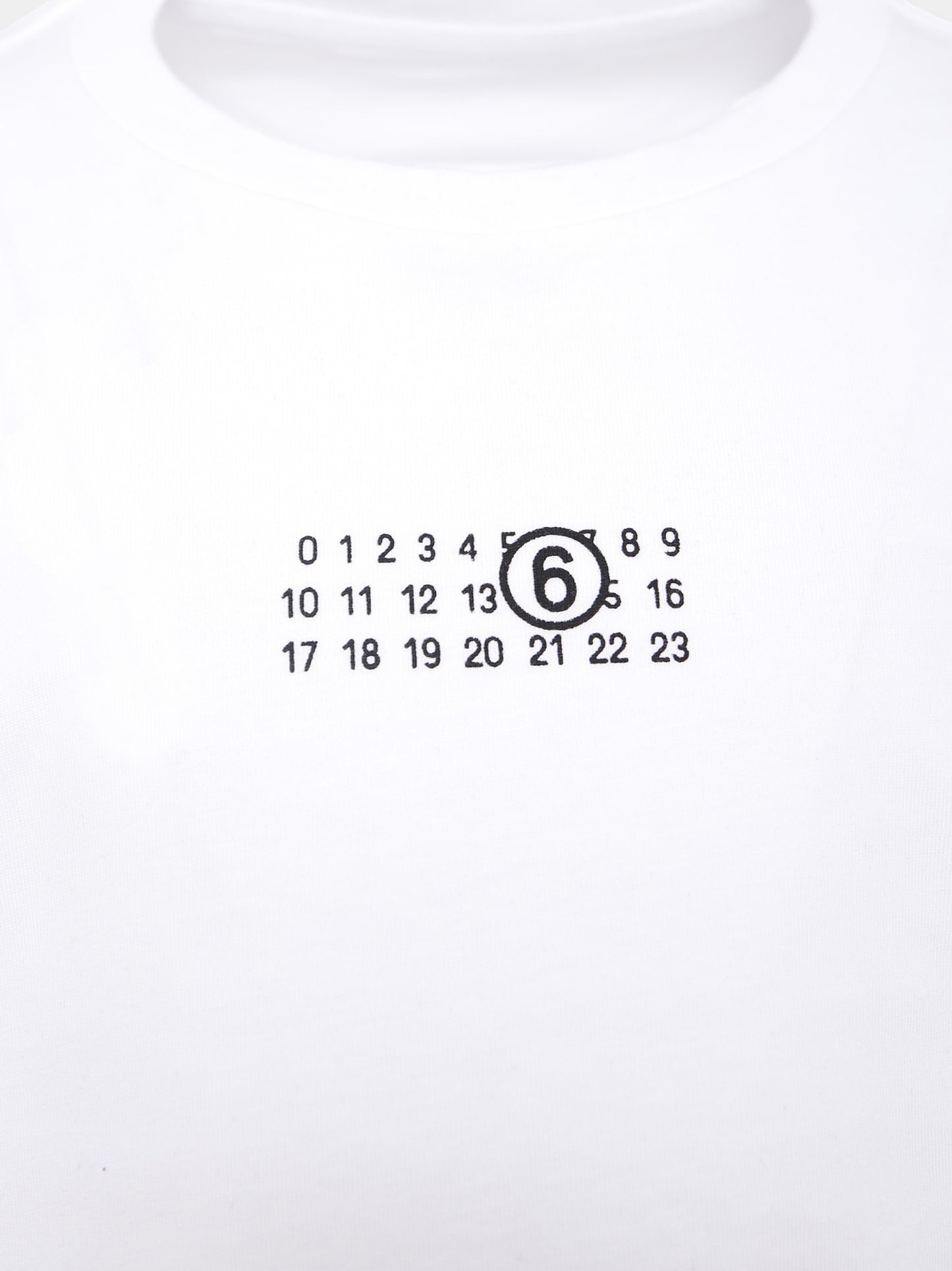 T-shirt crop bianca per bambina con logo numerico,Mm6 Maison Margiela,M60908-MM04I-M6100