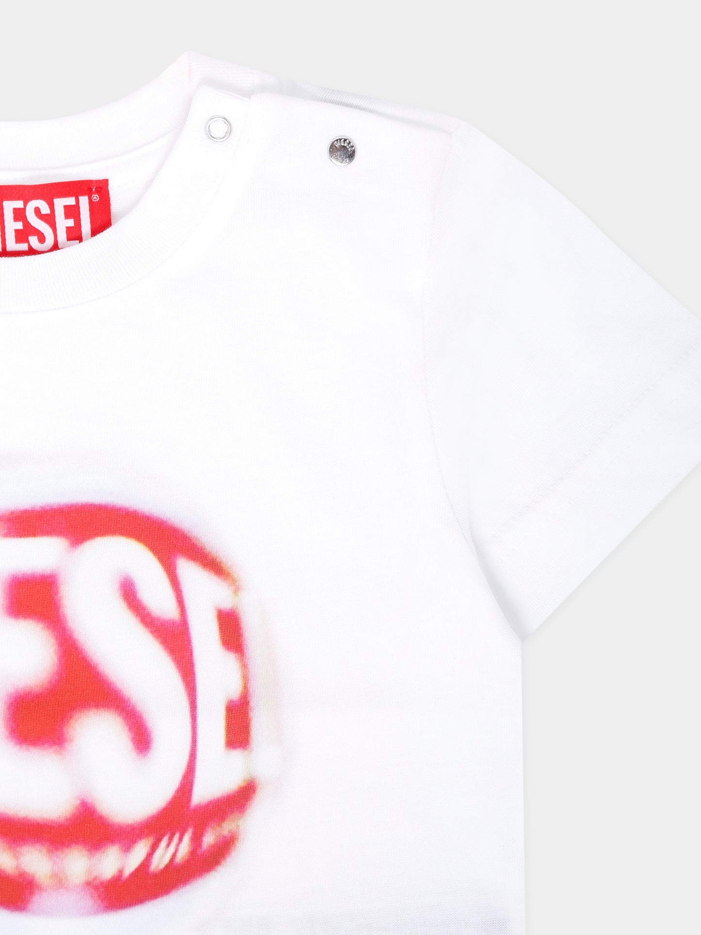 T-shirt bianca per neonato con logo,Diesel,K00704-00YI9-K100