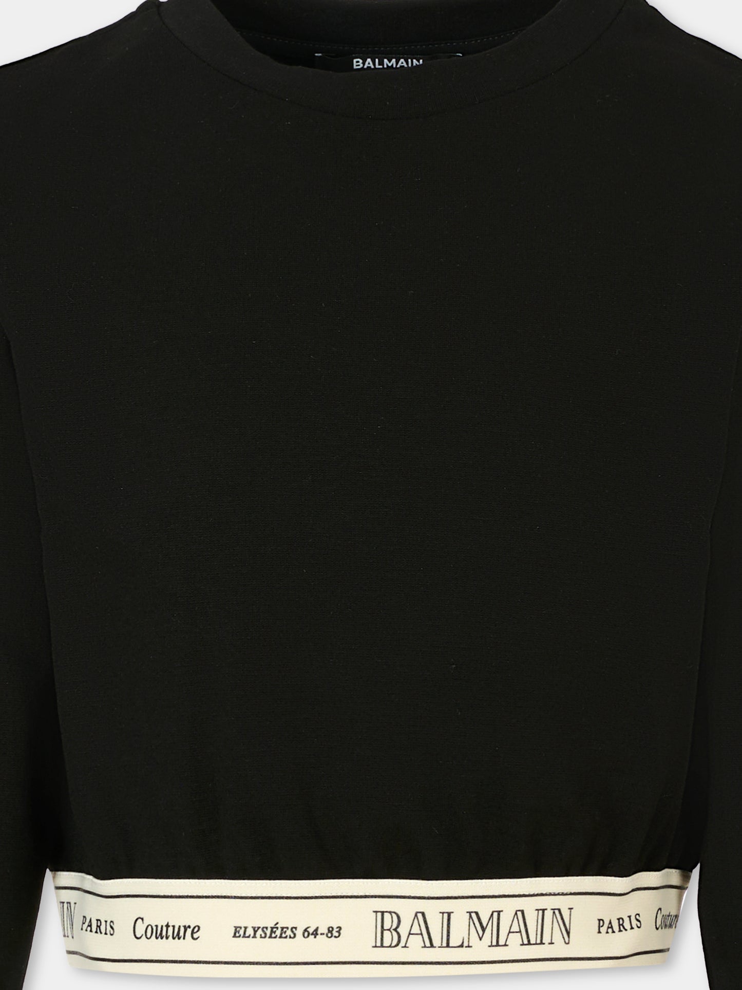 Felpa crop nera per bambina con logo,Balmain Kids,BX4B90-J0371 930AV