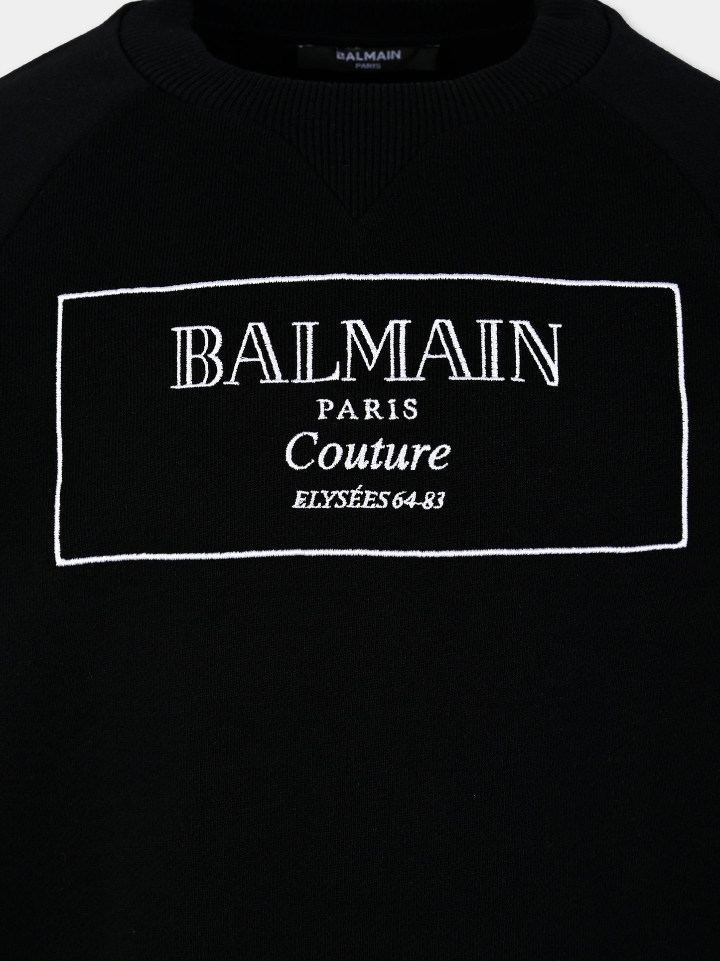 Felpa nera per bambini con logo,Balmain Kids,BX4P80-Z3183 930BC