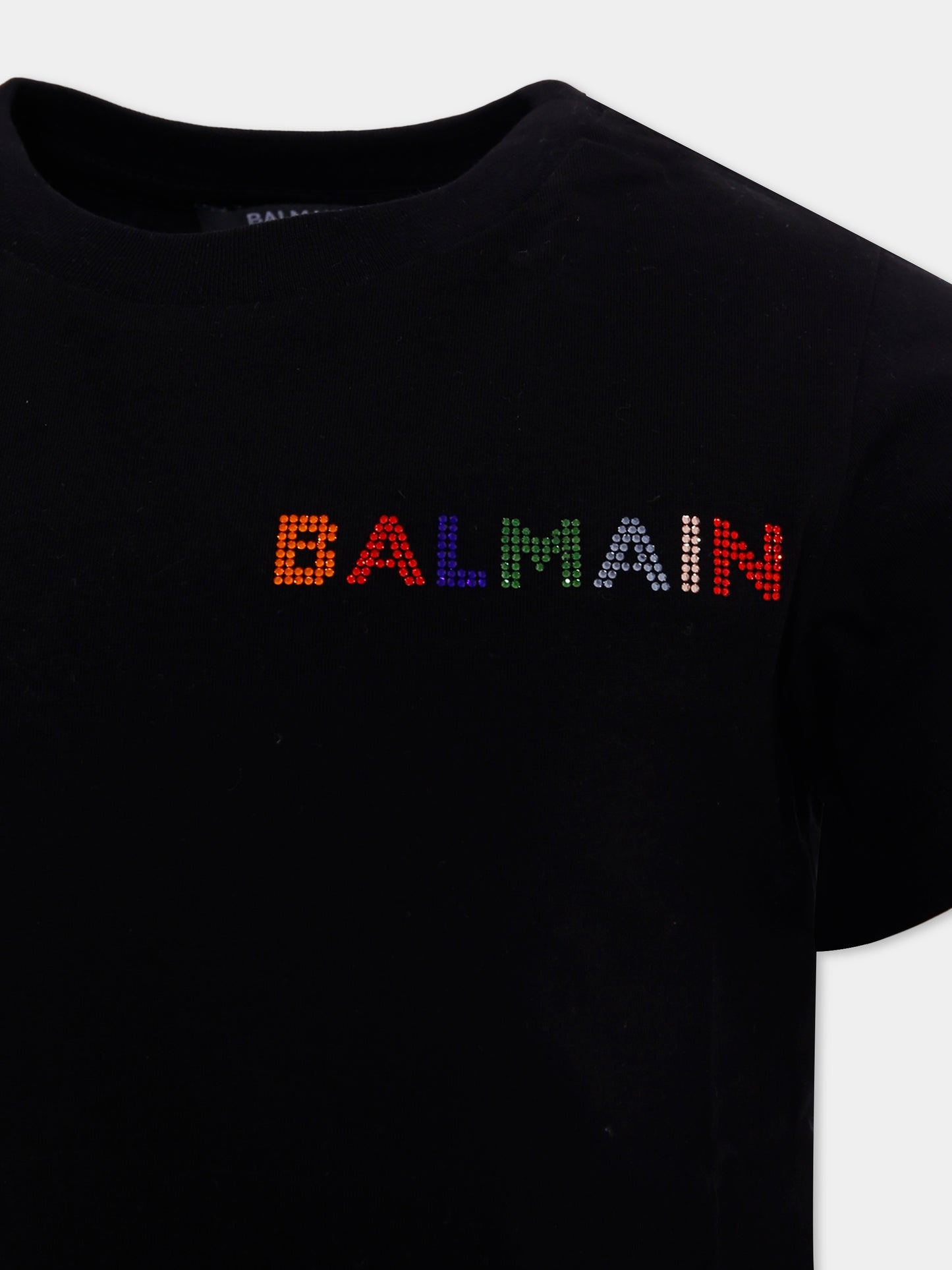 T-shirt nera per bambina con logo,Balmain Kids,BX8A71-Z3186 930MC