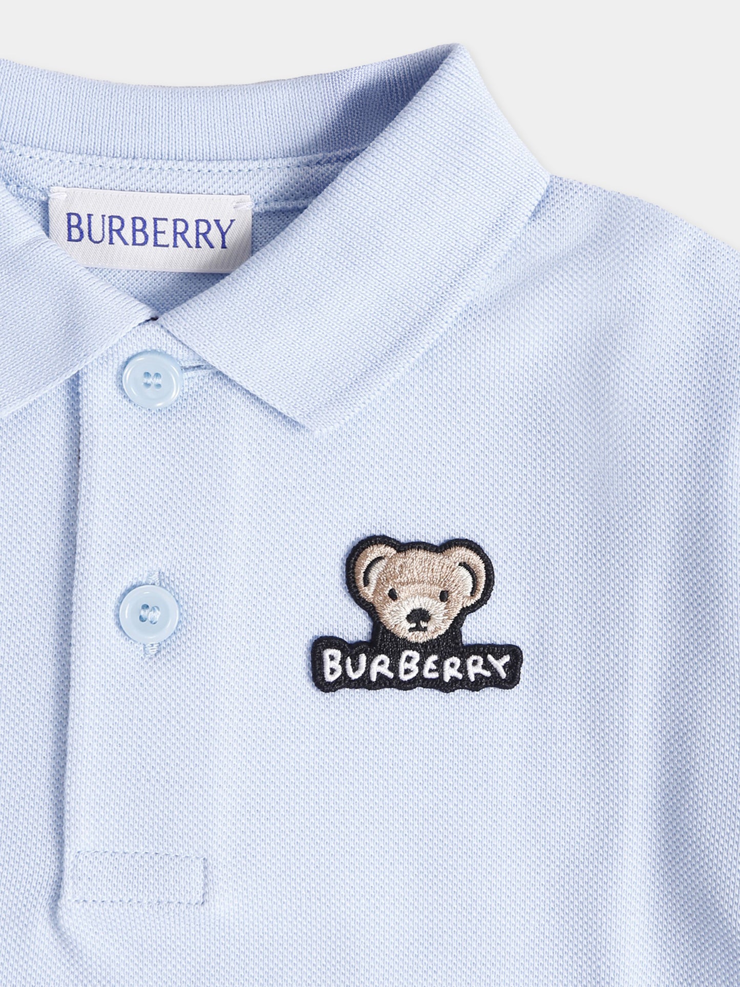 Polo azzurra per neonato con orsetto,Burberry Kids,8112509 A3326