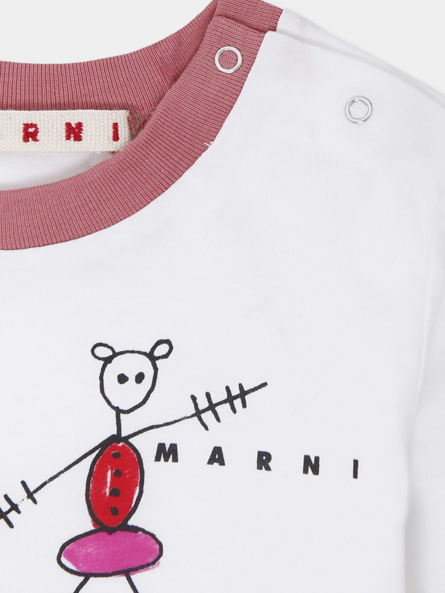 T-shirt bianca per neonata con stampa multicolor,Marni Kids,M01511 M00RF 0M114