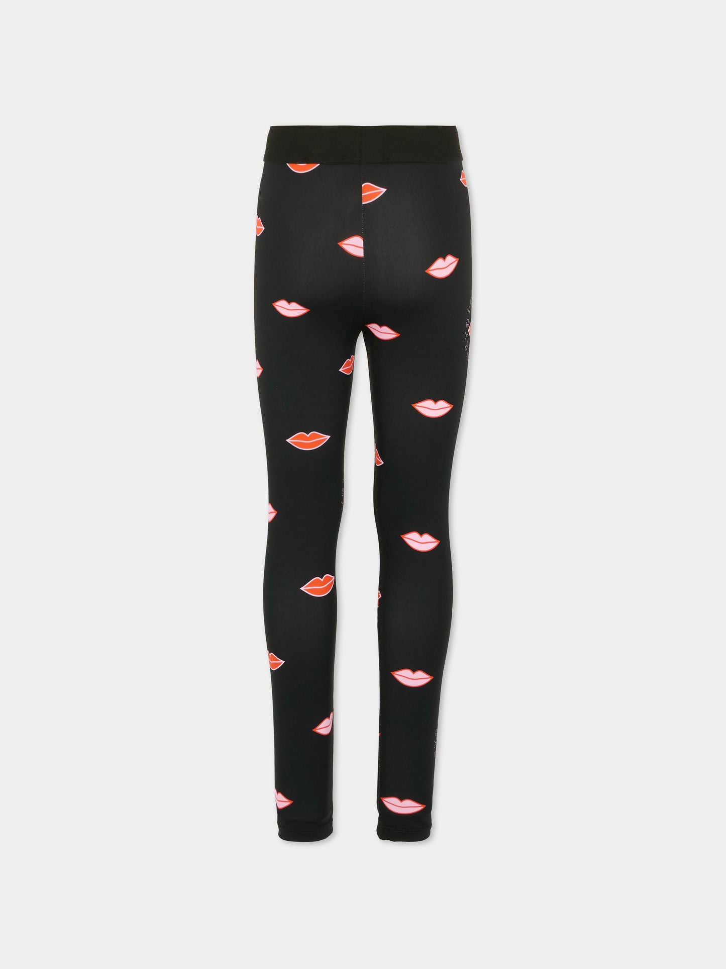 Leggings neri per bambina con bocca,Stella Mccartney Kids,TX6E50 Z3399 930MC