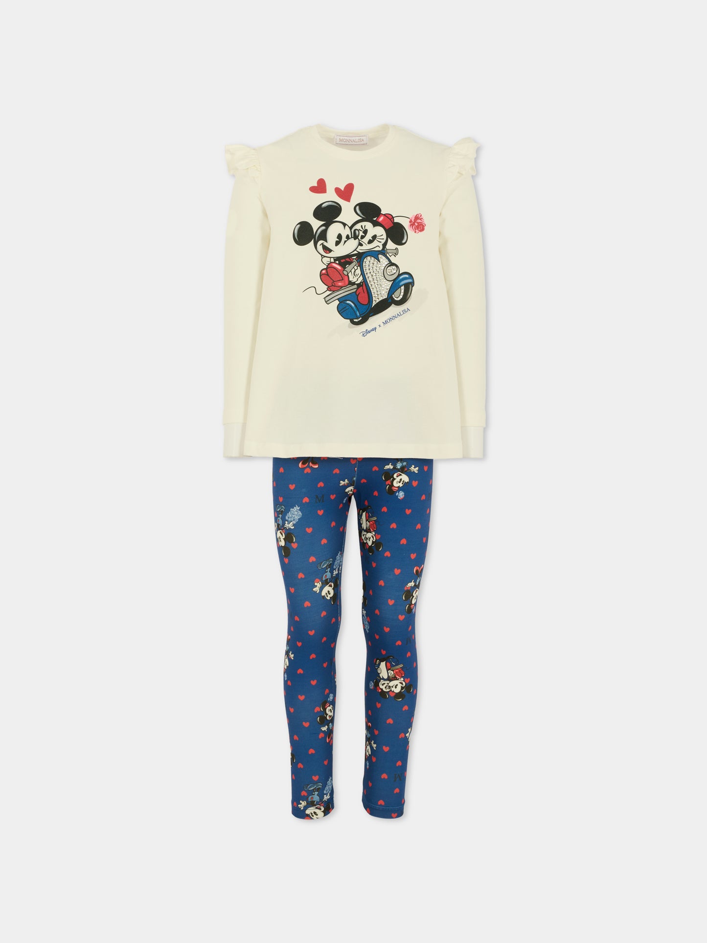 Completo avorio per bambina con Minnie e Topolino,Monnalisa,19F502 6003 0156
