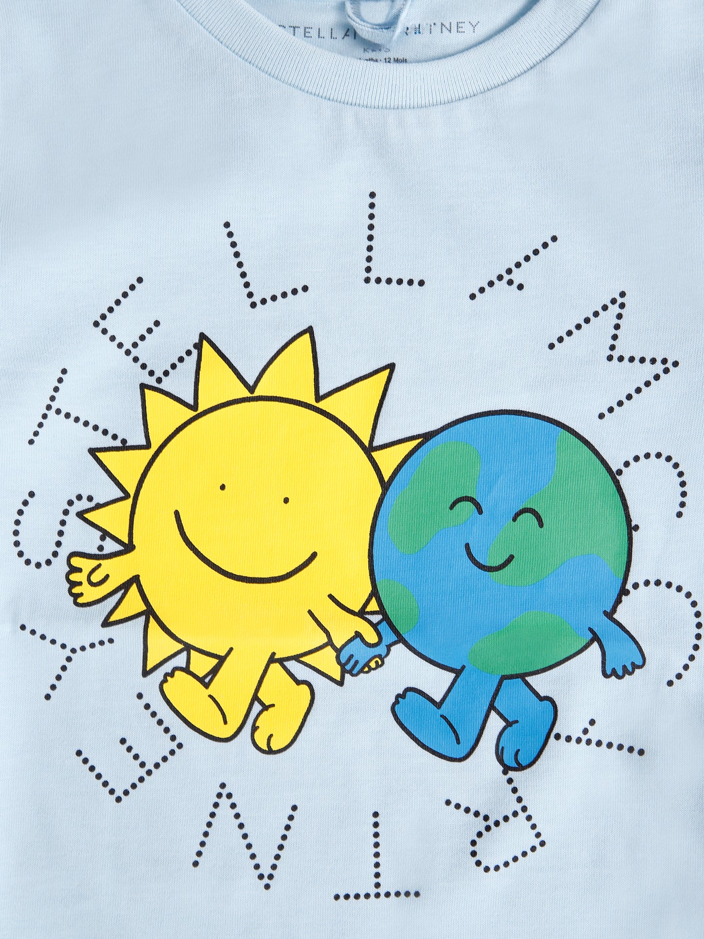 T-shirt azzurra per neonato con sole e terra,Stella Mccartney Kids,TX8531 Z0434 60R