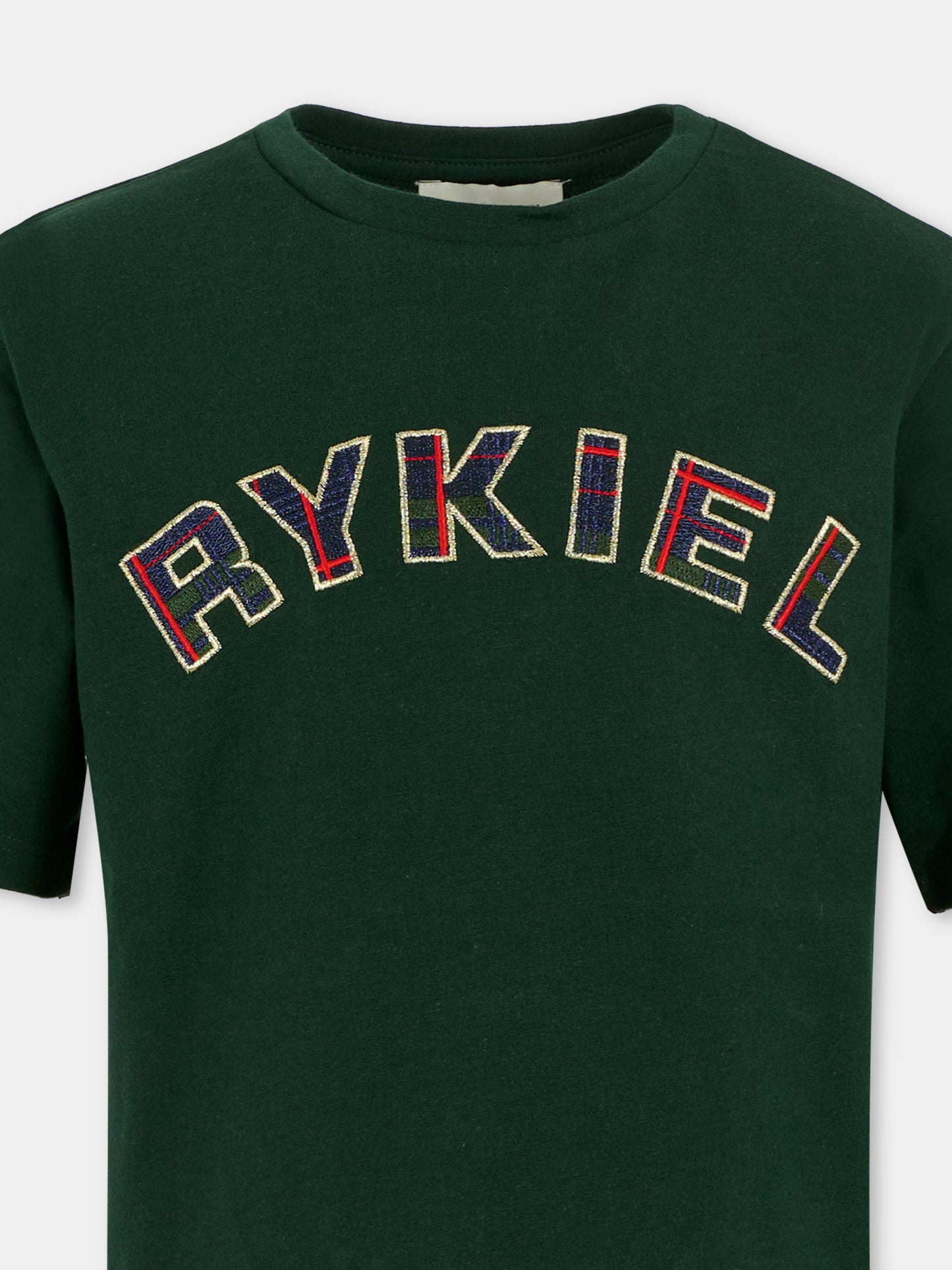 T-shirt verde per bambina con logo ricamato,Sonia Rykiel Paris,A00352 677
