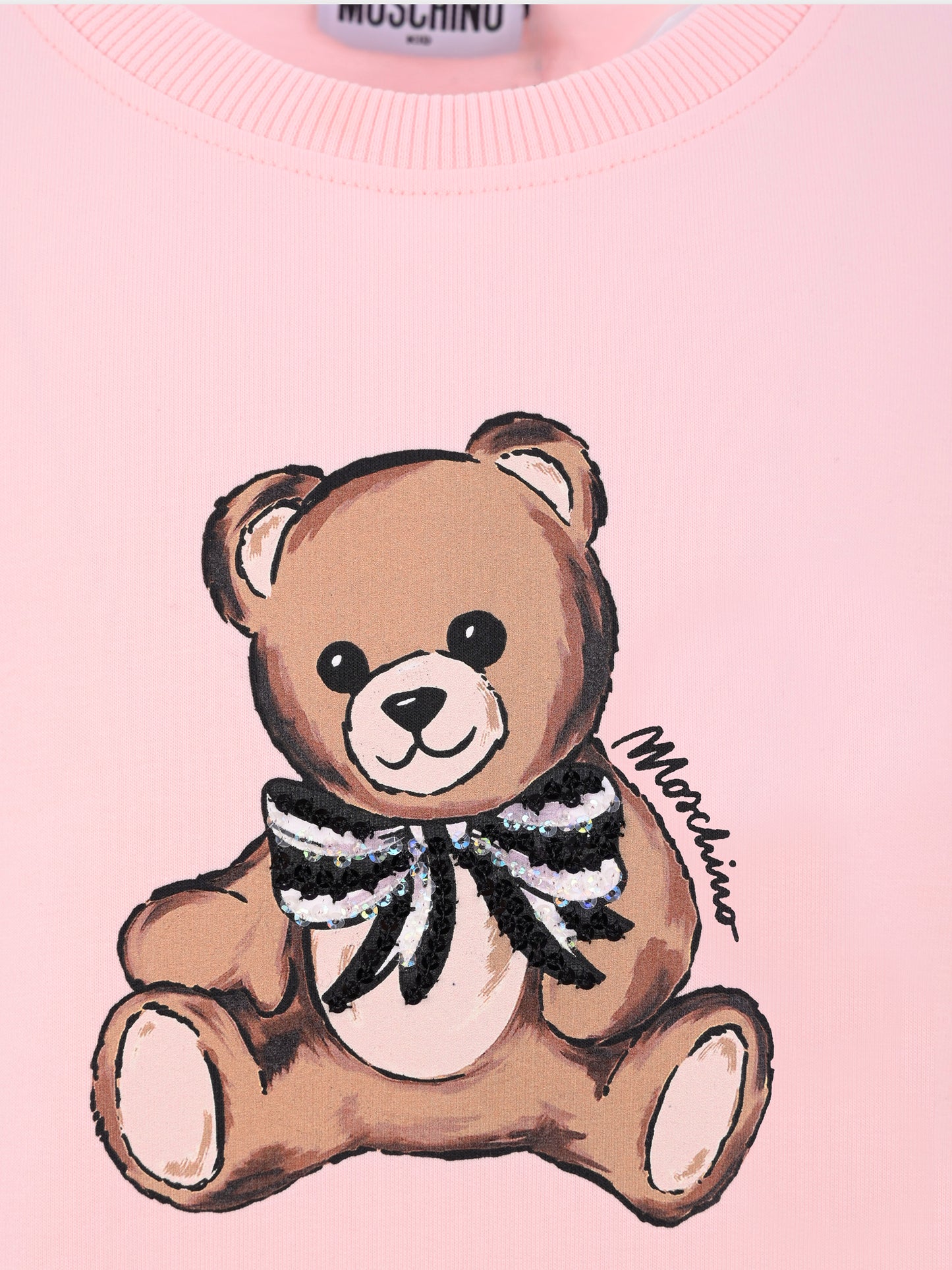 Vestito rosa per bambina con Teddy Bear e paillettes,Moschino Kids,HDV0H7 LDA16 50209