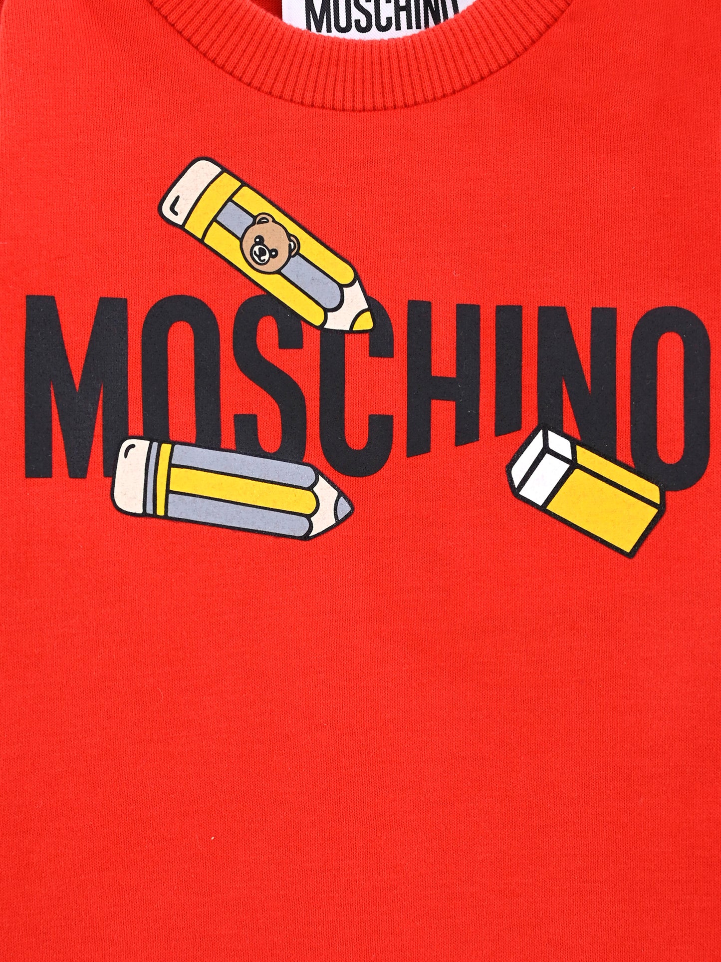 T-shirt rossa per neonati con stampa back to school,Moschino Kids,M7O00R LAA01 50109