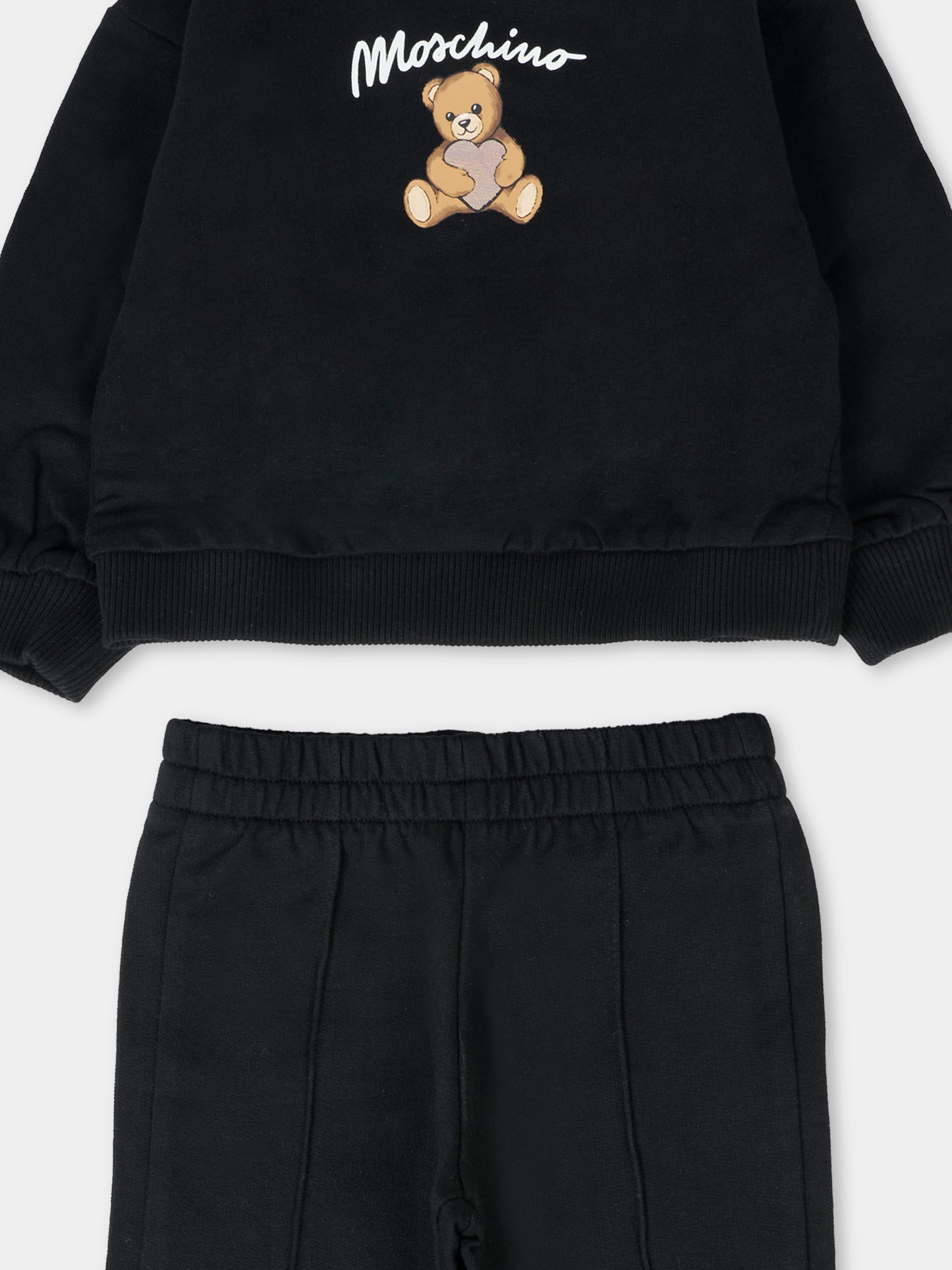 Completo nero per neonata con Teddy Bear con cuore,Moschino Kids,MDK03D LCA40 60100