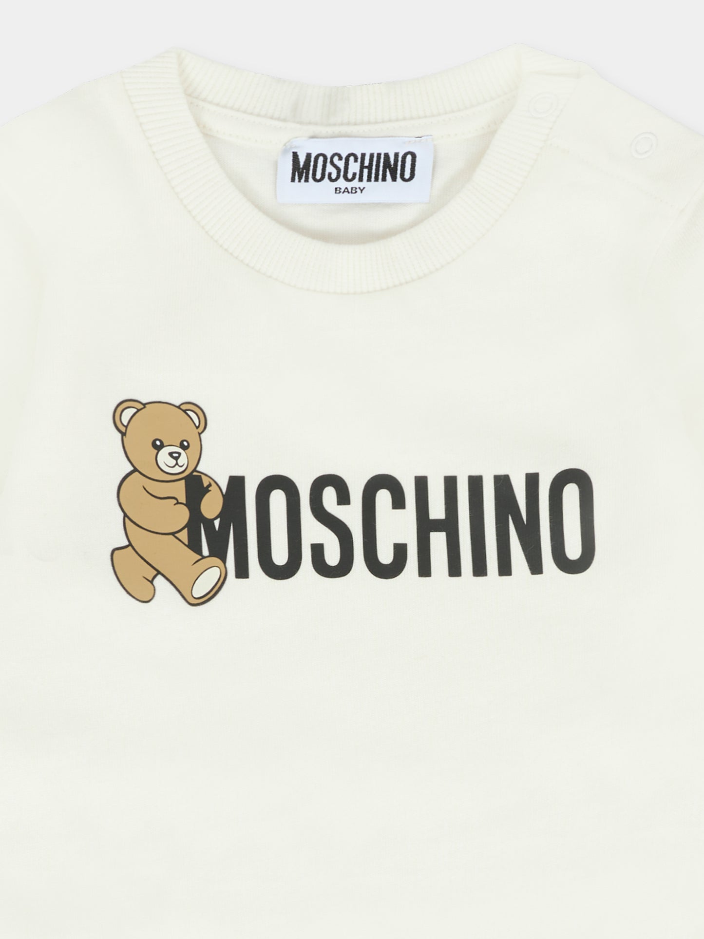 T-shirt avorio per neonati con Teddy Bear e logo,Moschino Kids,MRM047 LAA34 10063