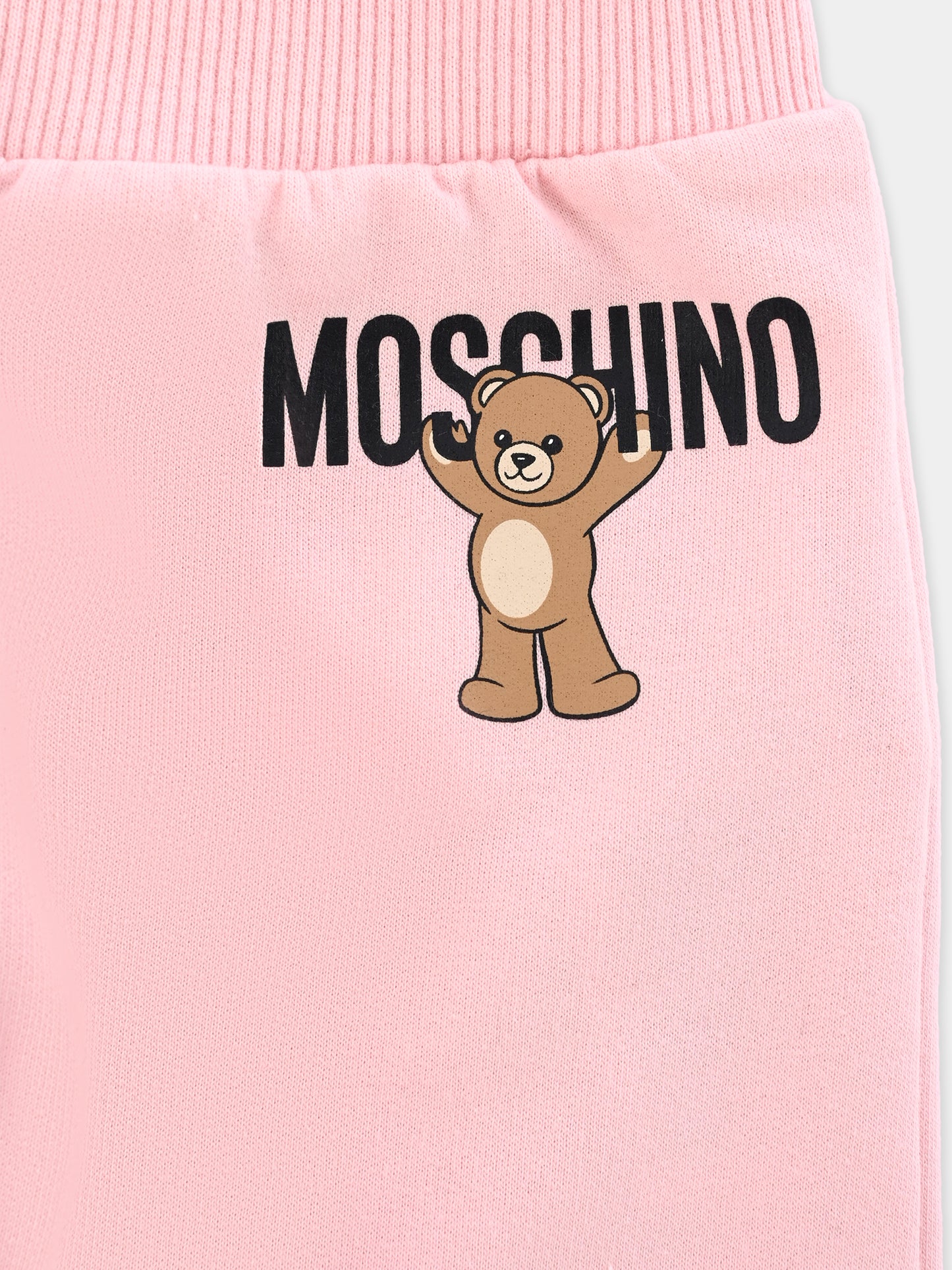 Pantaloni rosa per neonata con logo e Teddy Bear,Moschino Kids,MUP05P LCA40 50209