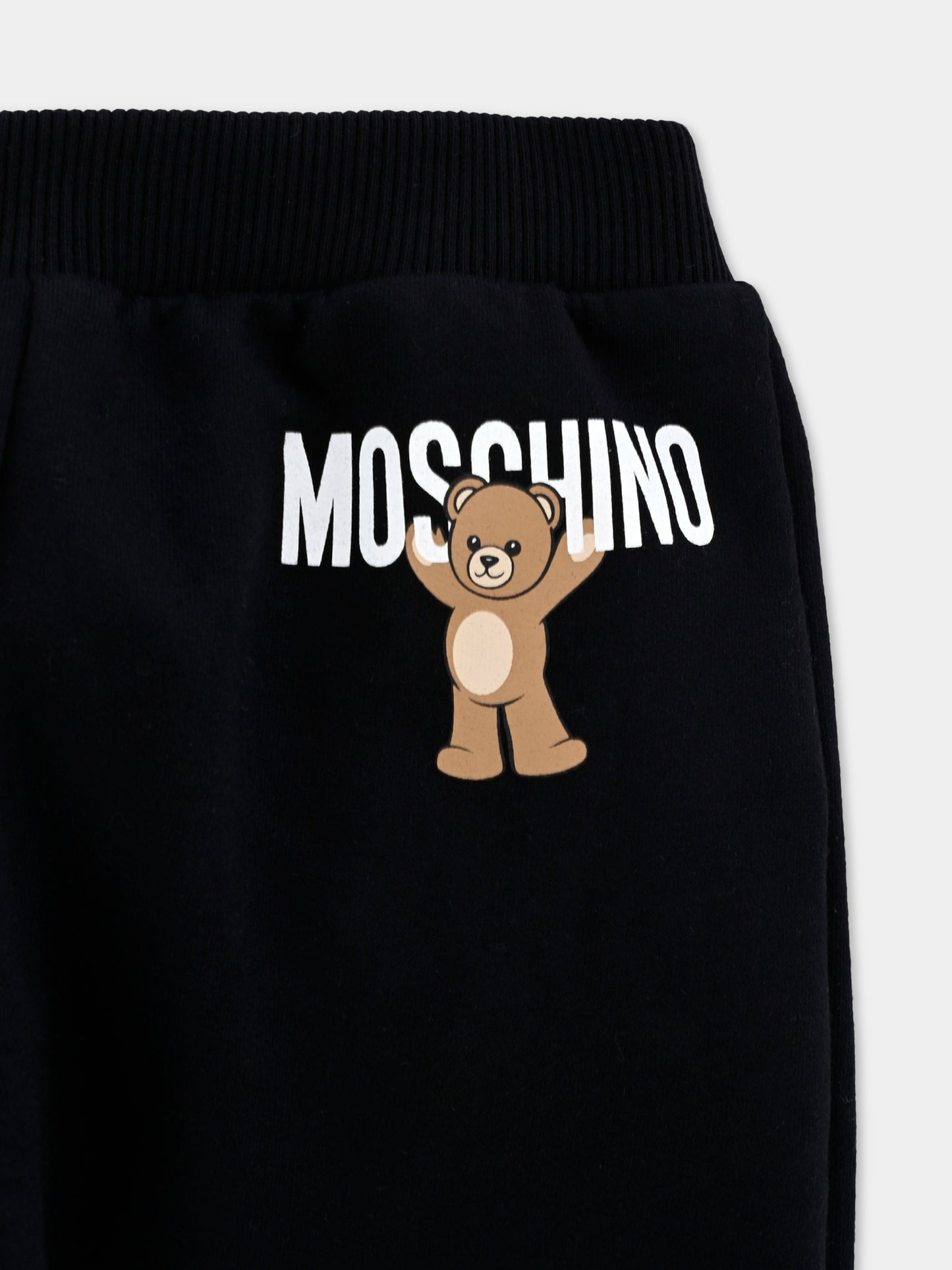 Pantaloni neri per neonati con logo e Teddy Bear,Moschino Kids,MUP05P LCA40 60100