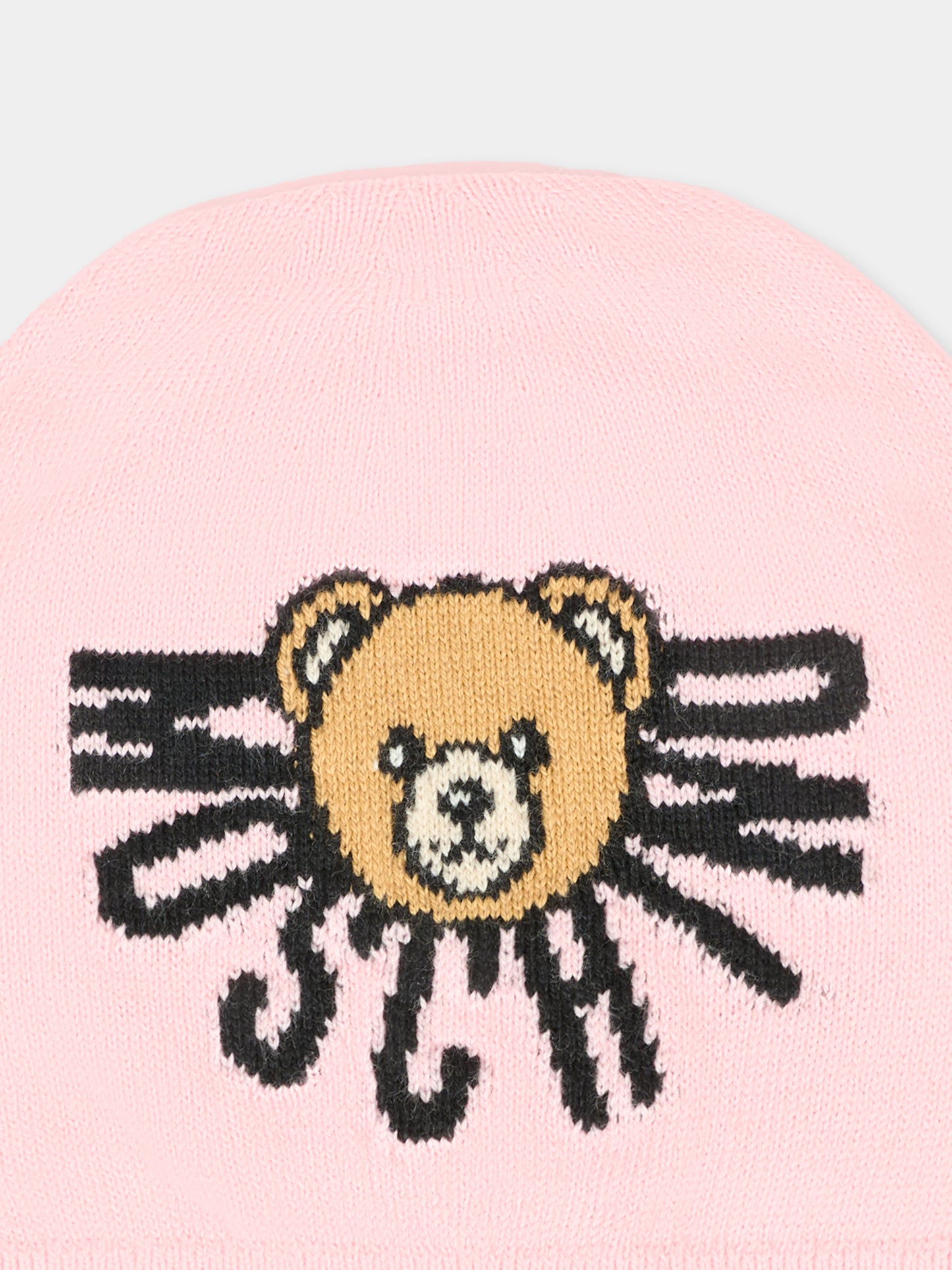 Berretto rosa per neonata con Teddy Bear e logo,Moschino Kids,MUX05K LHE43 50209