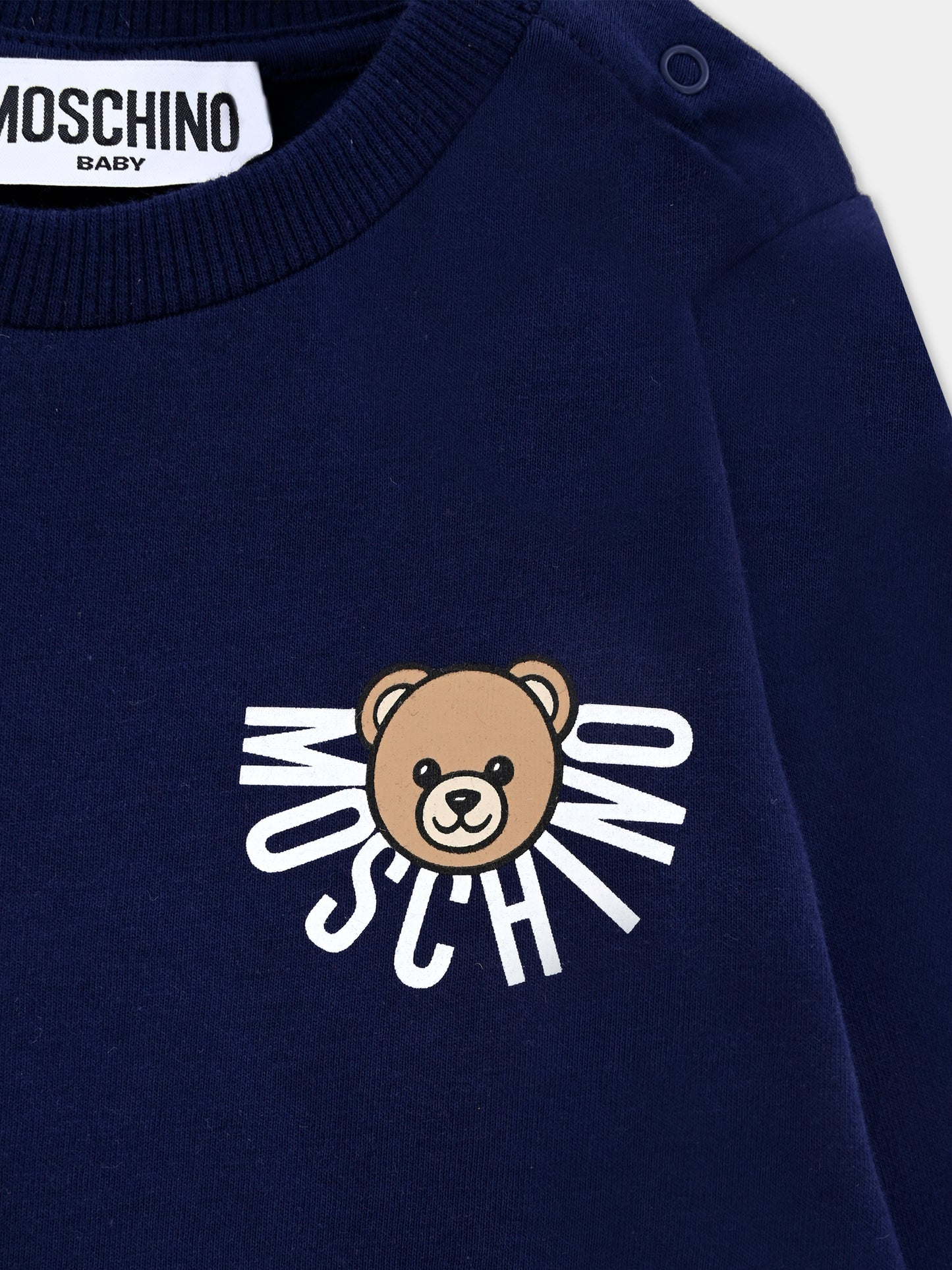 T-shirt blu per neonati con logo e Teddy Bear,Moschino Kids,MVO00R LAA10 40016