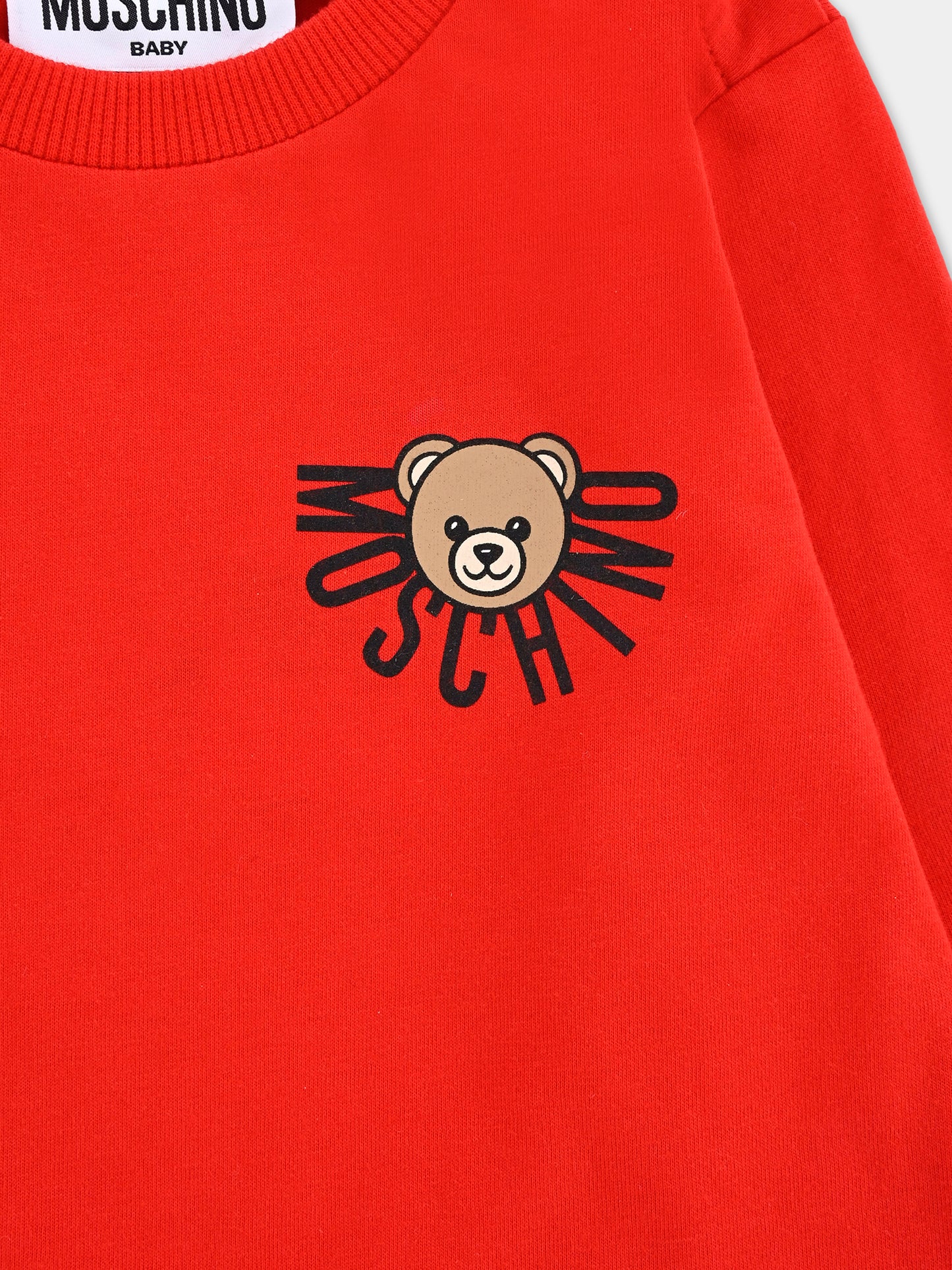 T-shirt rossa per neonati con logo e Teddy Bear,Moschino Kids,MVO00R LAA10 50109