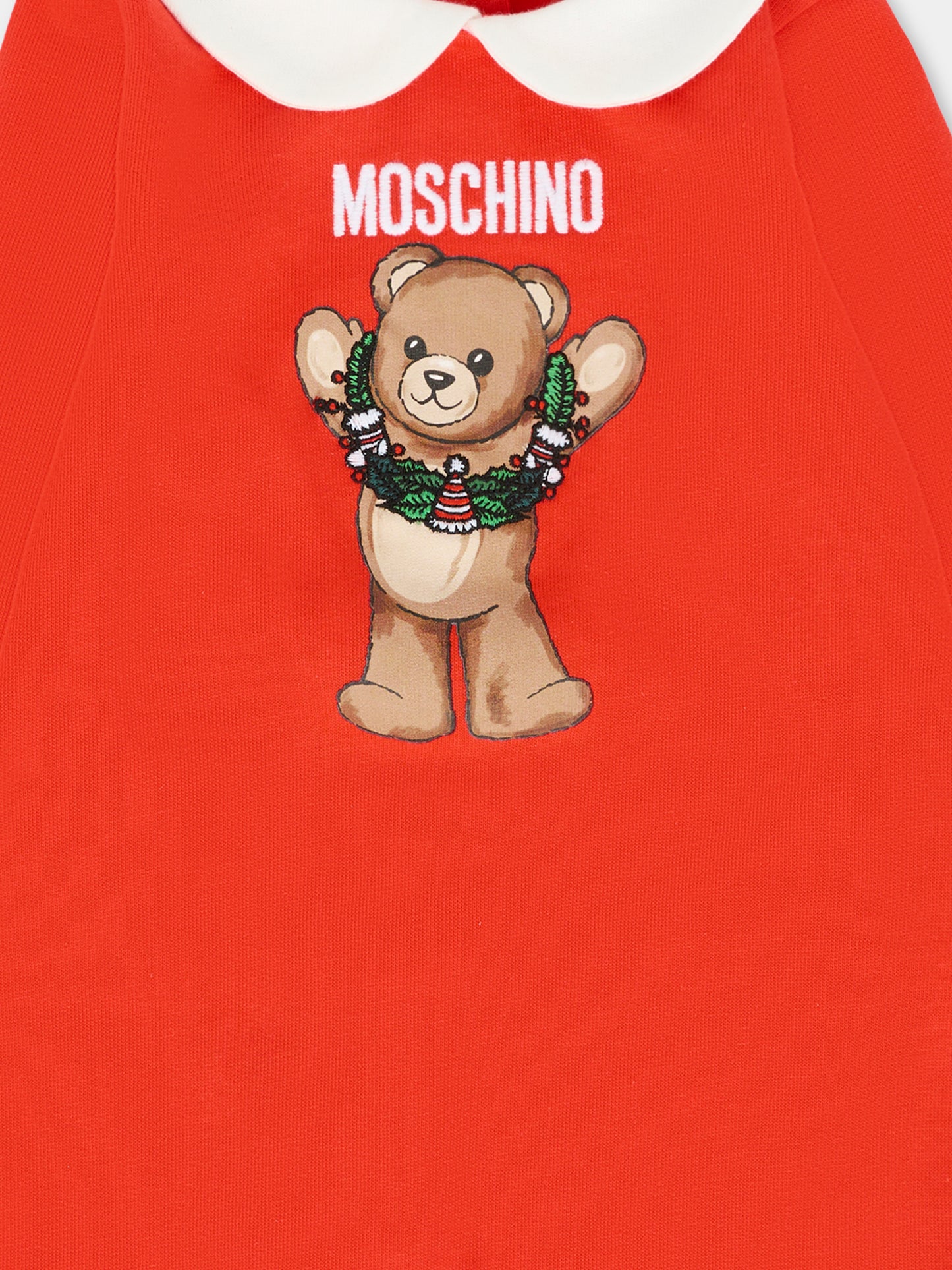 Tutina rossa per neonati con Teddy Bear e ghirlanda natalizia,Moschino Kids,MYY037 LCA14 50109