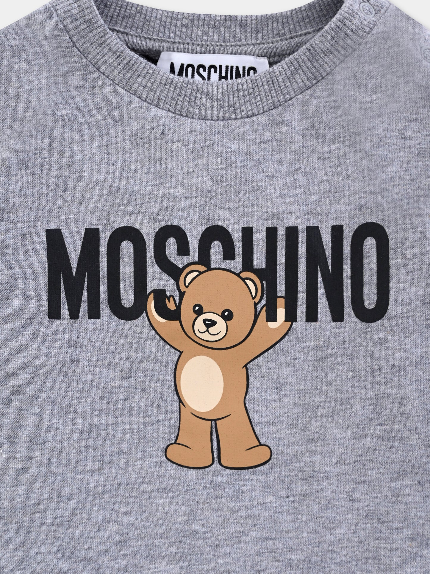 T-shirt grigia per neonati con Teddy Bear,Moschino Kids,MZO00R LAA10 60901