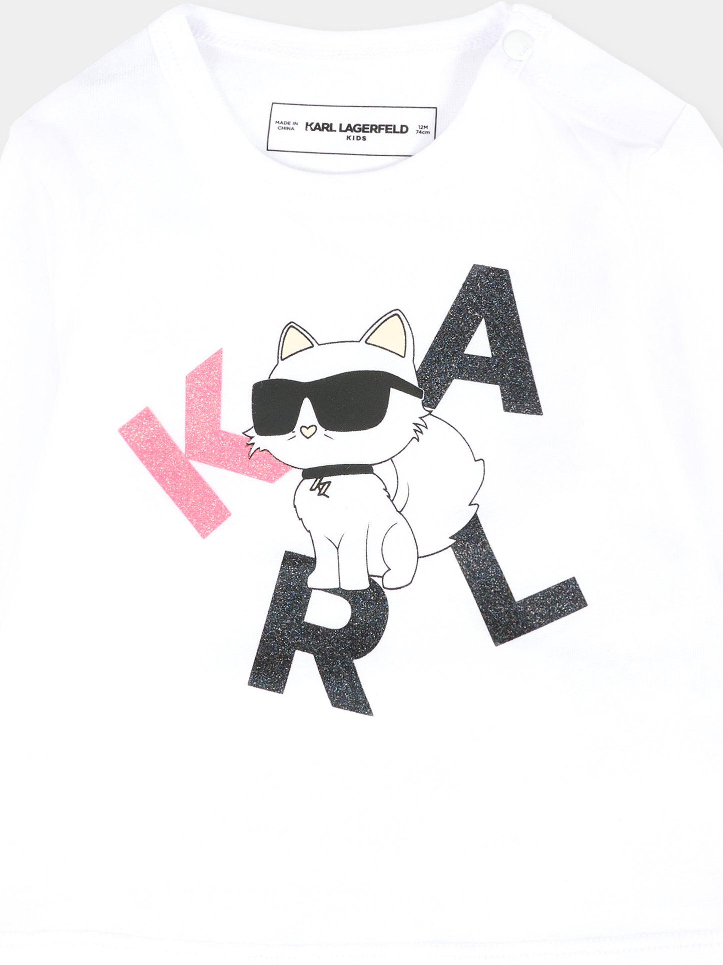 T-shirt bianca per neonata con Choupette e logo,Karl Lagerfeld Kids,Z30962 10P