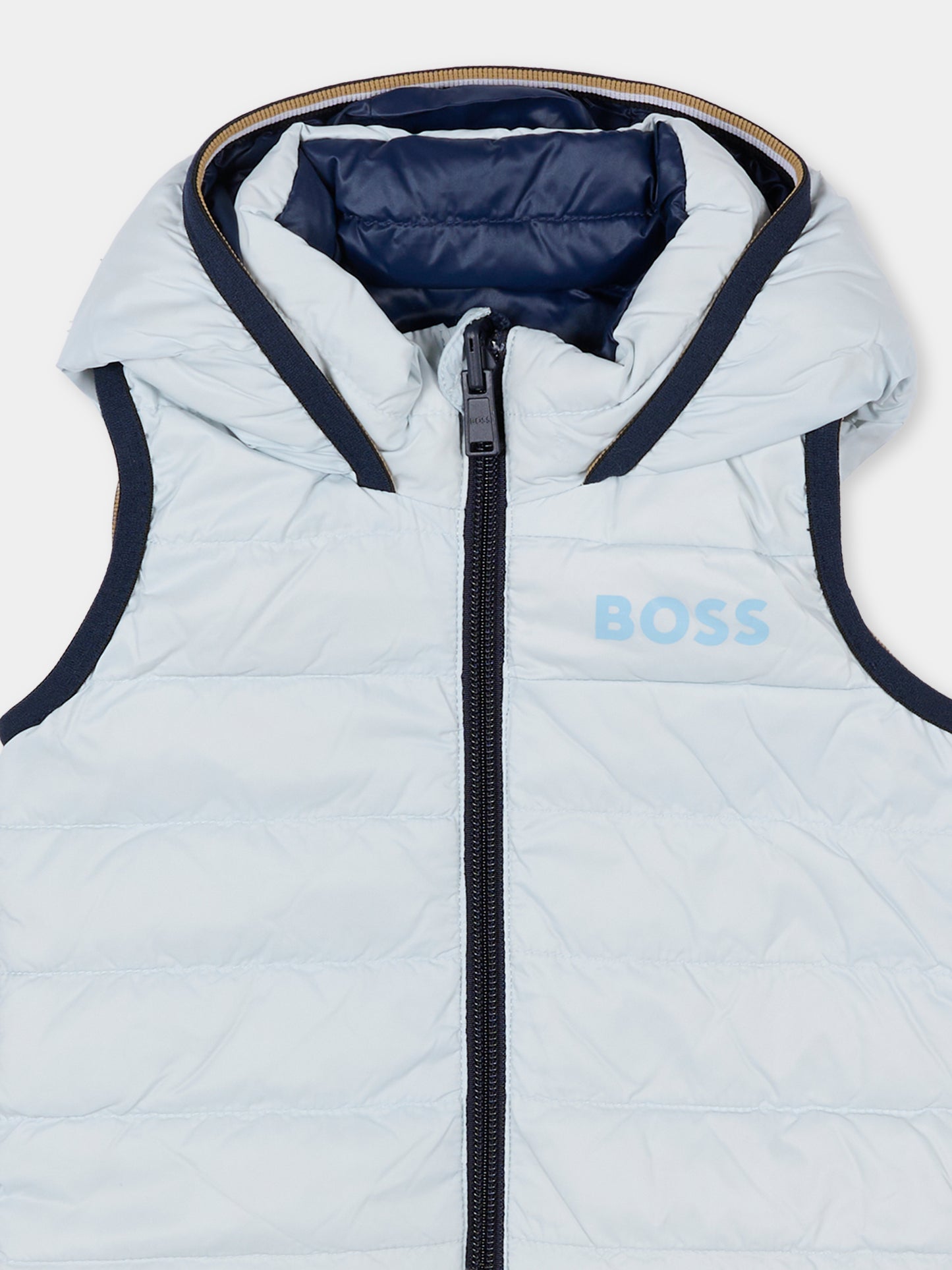 Gilet reversibile azzurro per neonato con logo,Boss,J52474 791