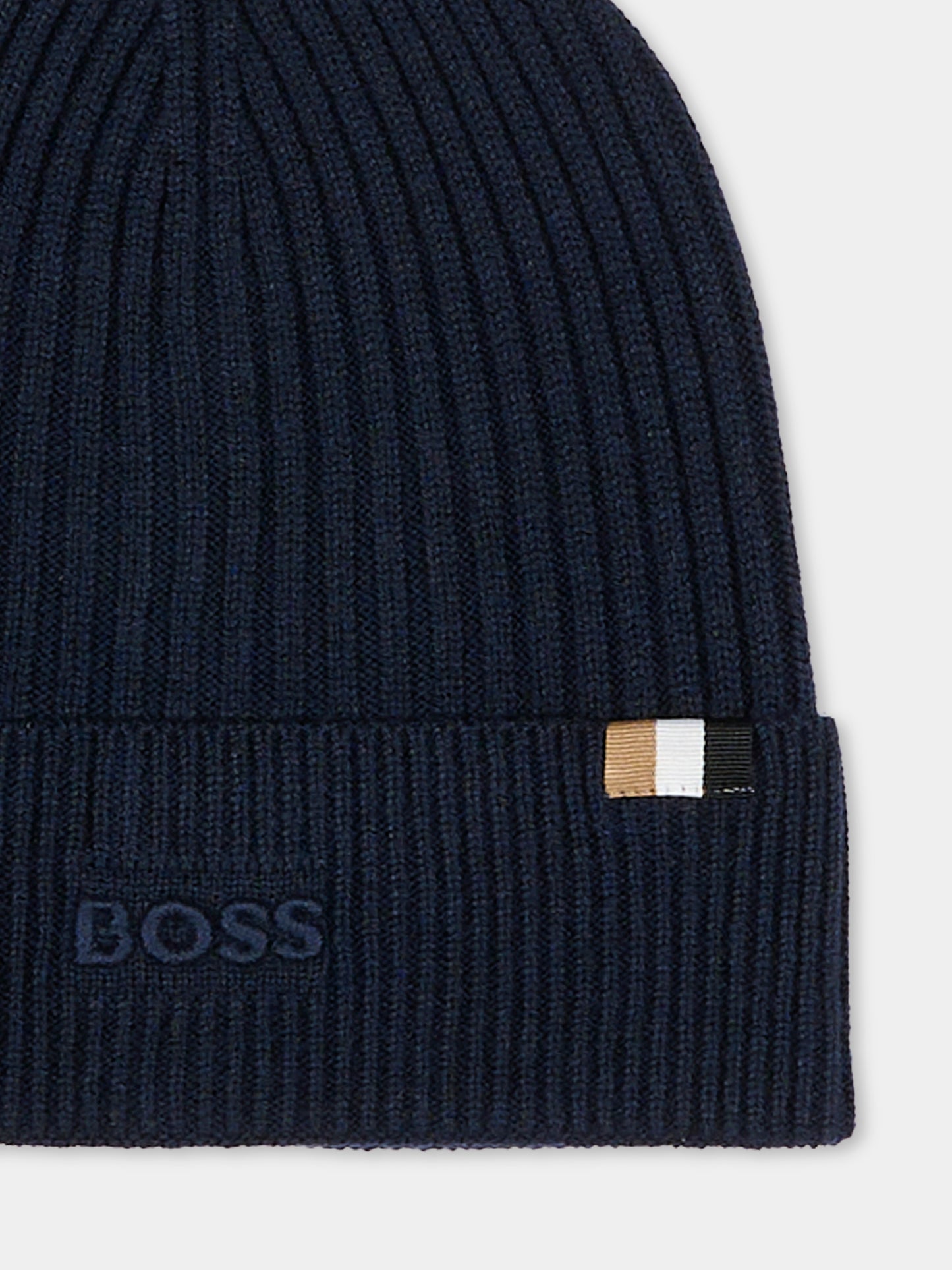 Berretto blu per neonato con logo,Boss,J52650 849