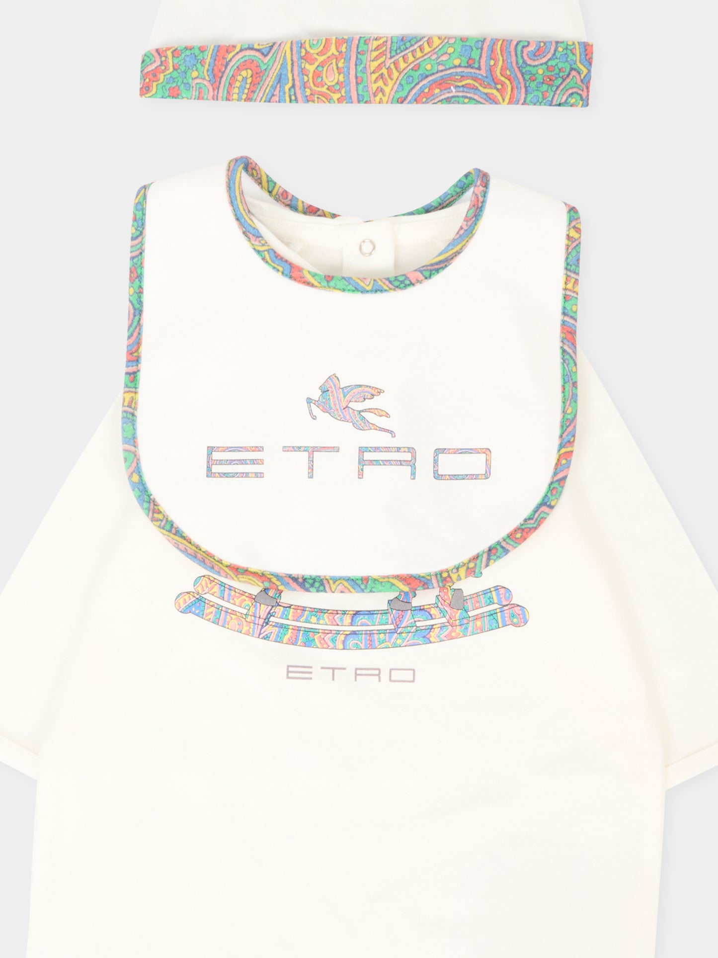 Set tutina avorio per neonati con Pegaso multicolor e logo,Etro,GXB560 Z3186 101MC