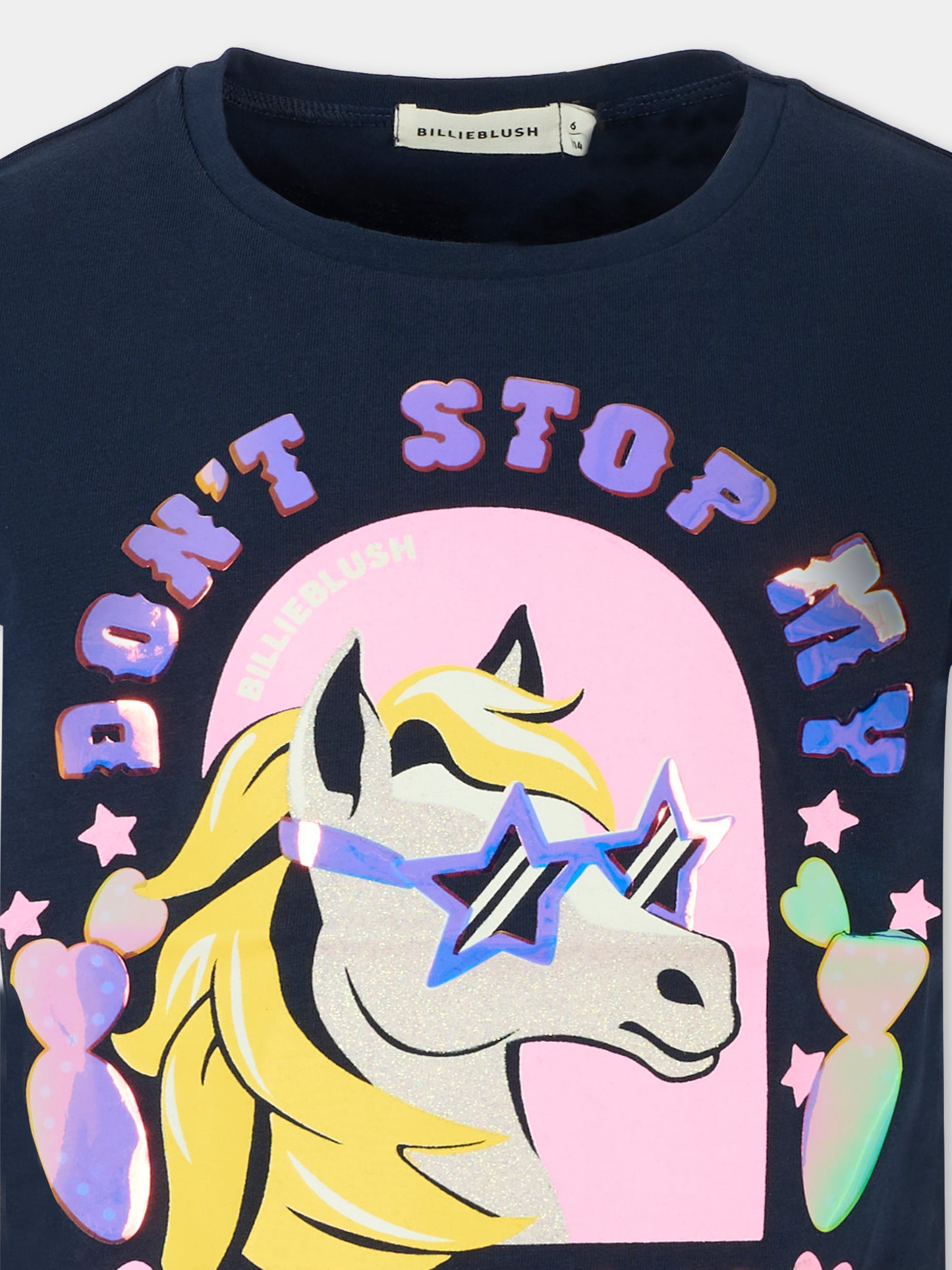 T-shirt blu per bambina con unicorno,Billieblush,U21630 85T