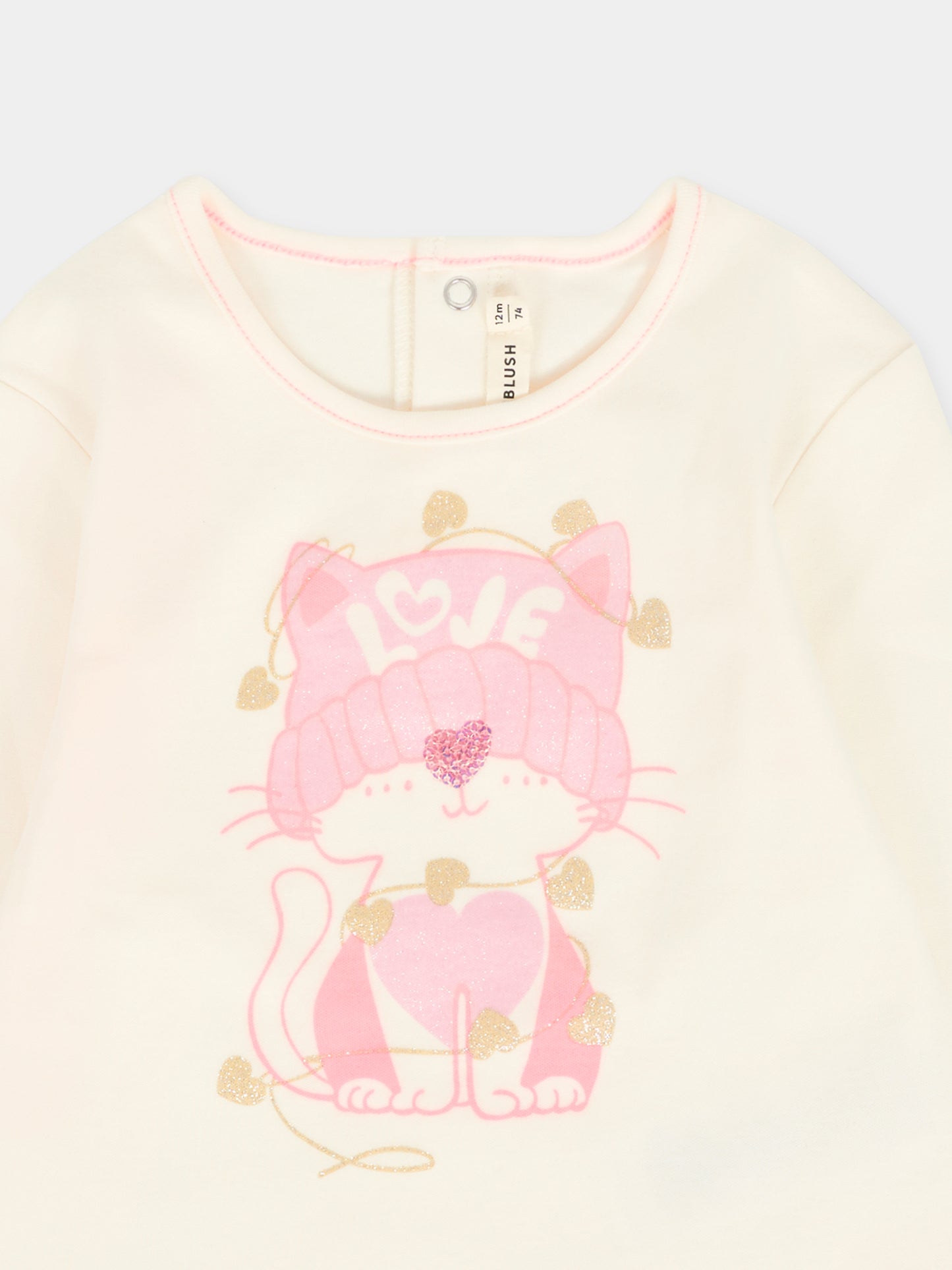 T-shirt avorio per neonata con gatto,Billieblush,U21462 121