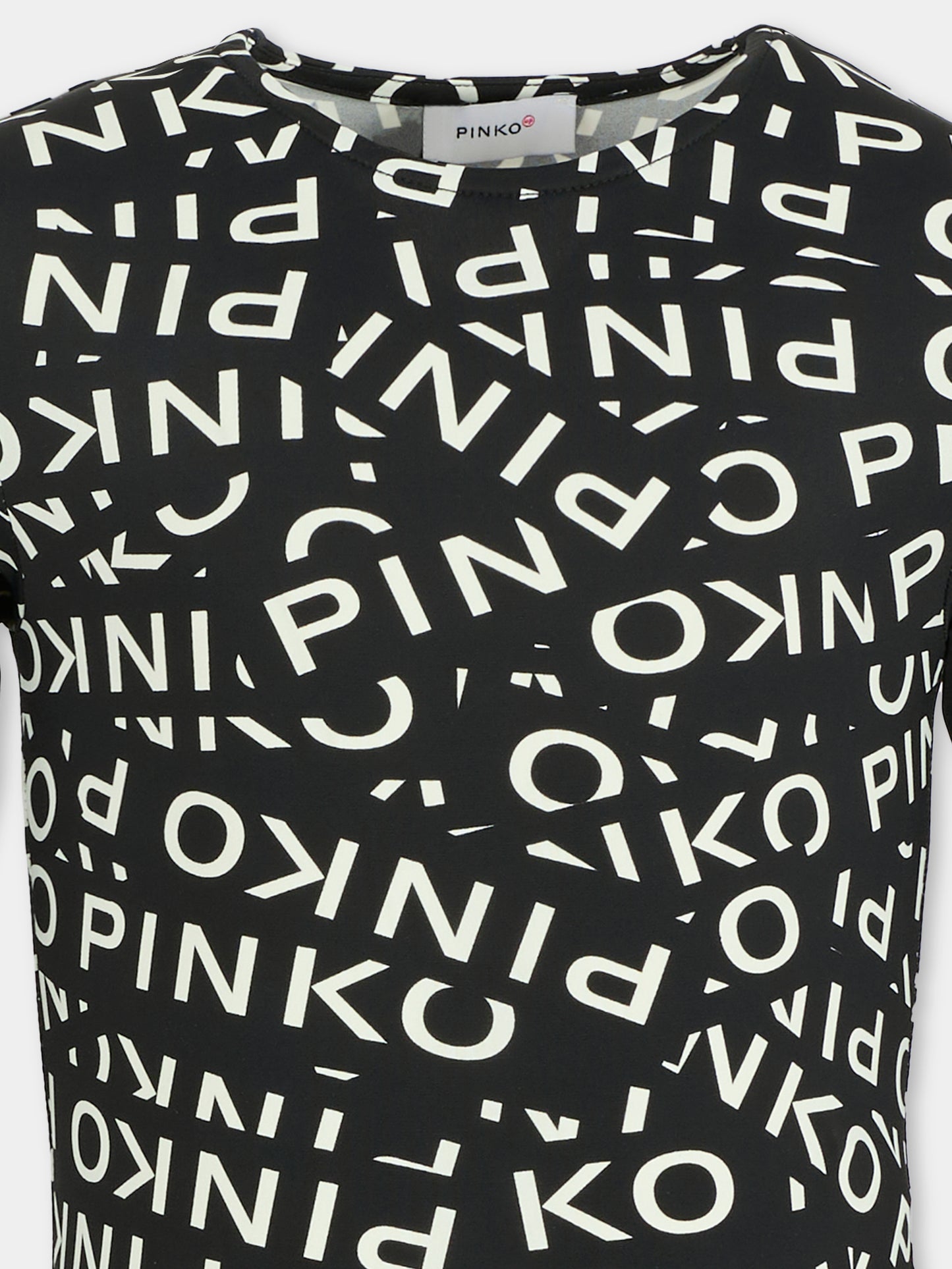 Body nero per bambina con logo all over,Pinko,KFBD003.C.LY003.D002