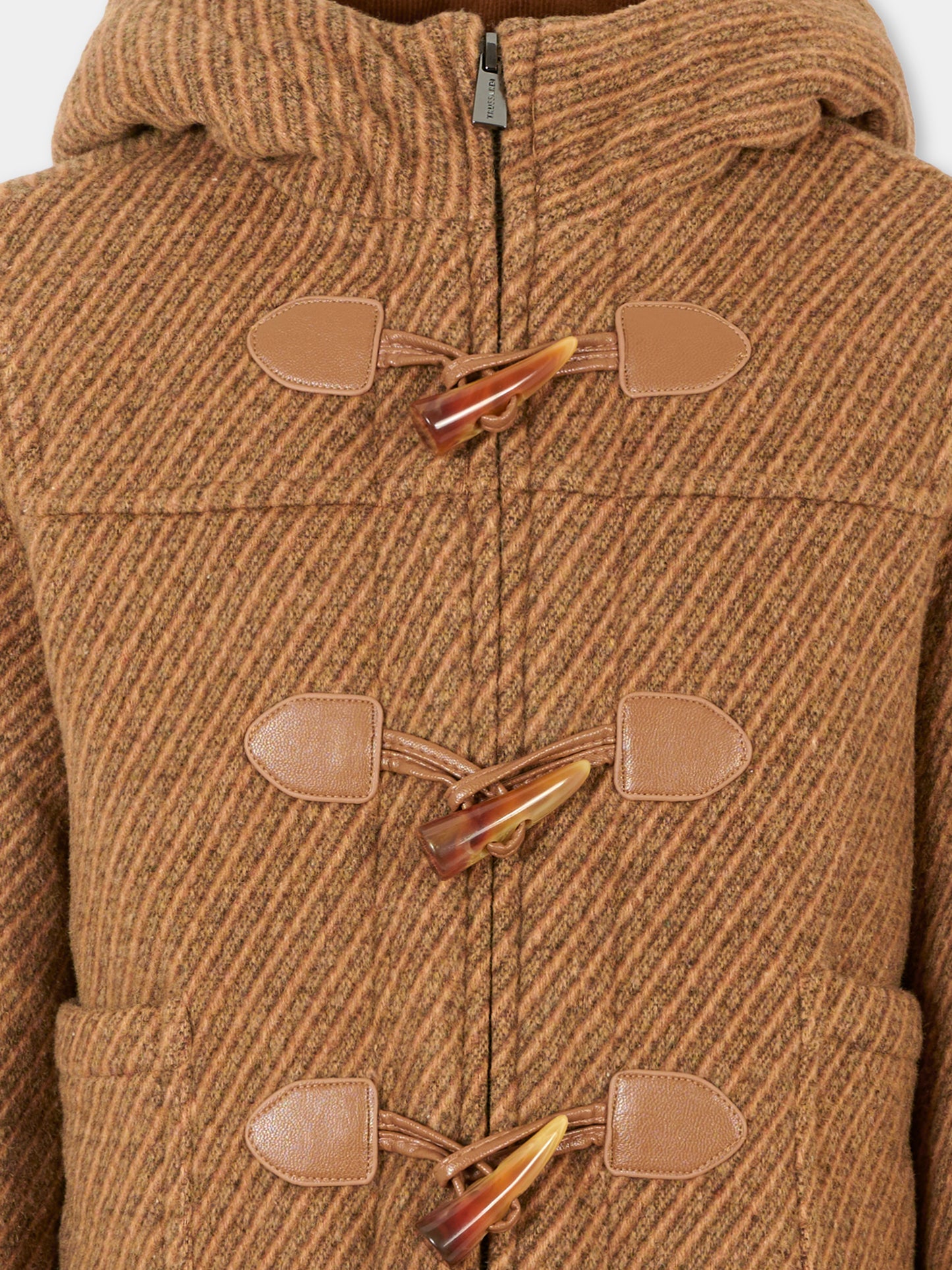 Cappotto marrone per bambino con logo ricamato,Trussardi Junior,TBA25037GB PINECONE