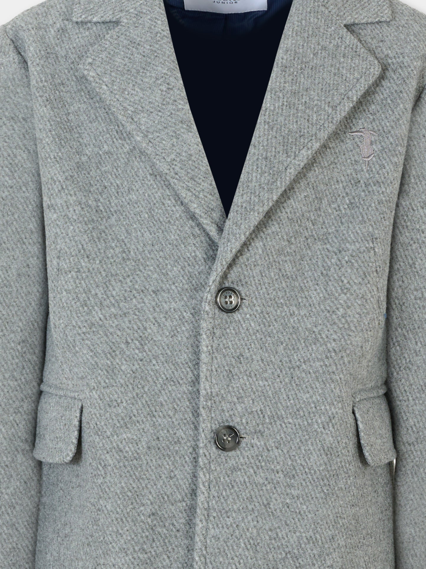 Cappotto grigio per bambino con logo ricamato,Trussardi Junior,TBA25123CP GUNMETAL