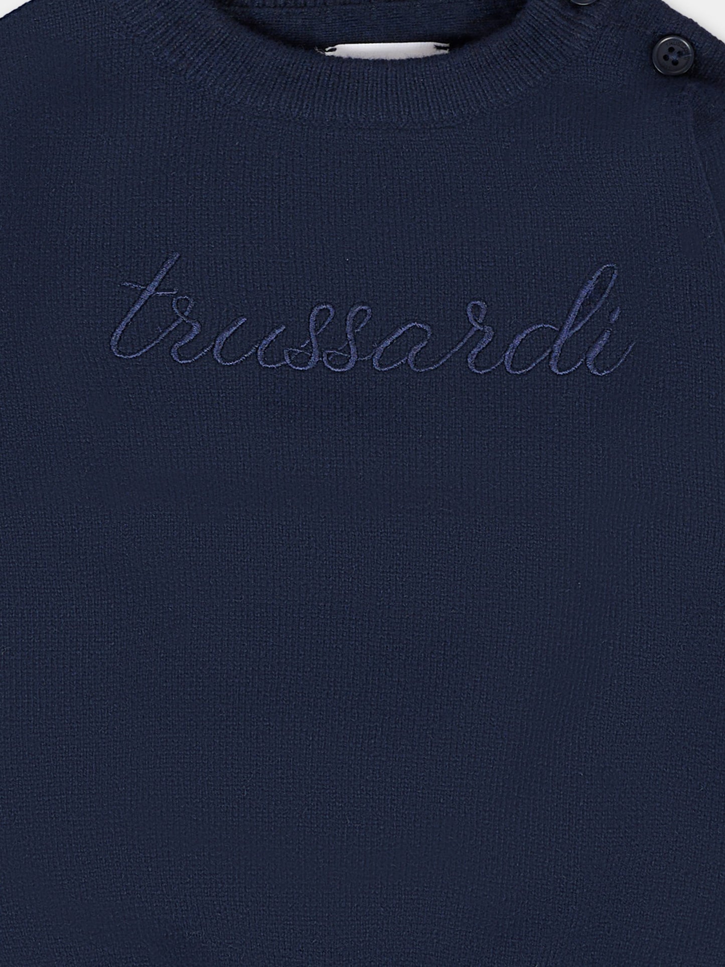 Maglione blu per neonato con logo ricamato,Trussardi Junior,TIA25011MA PEACOAT