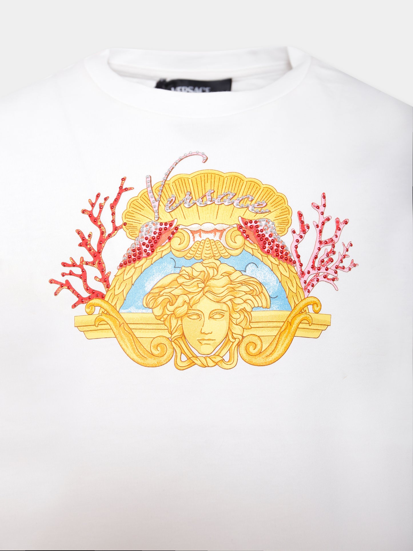 T-shirt bianca La Vacanza per bambina,Versace,1018181 1A15227 2W070