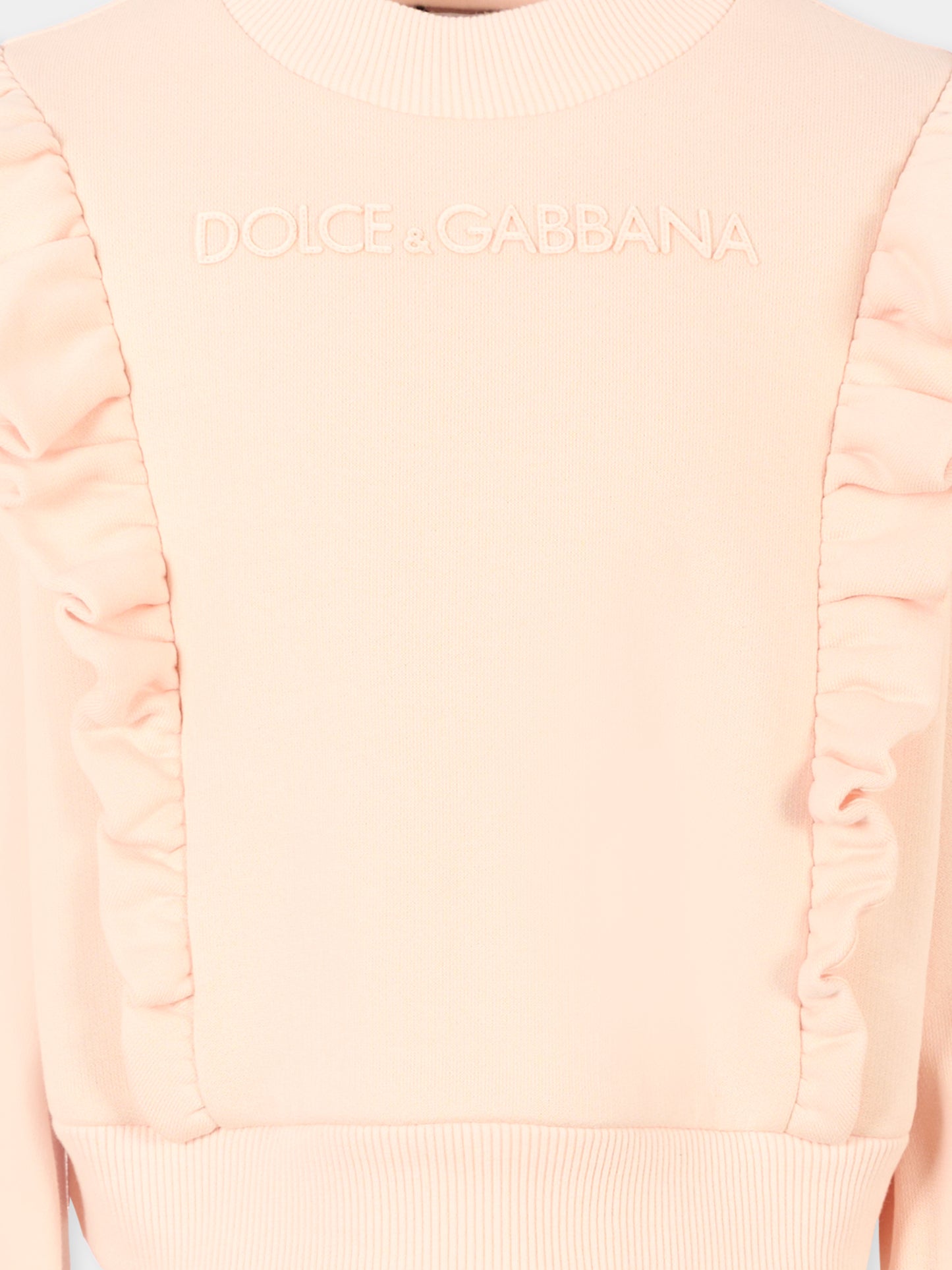 Felpa rosa crop per bambina con logo e rouches,Dolce & Gabbana Kids,L5JWCE G7PID F0210