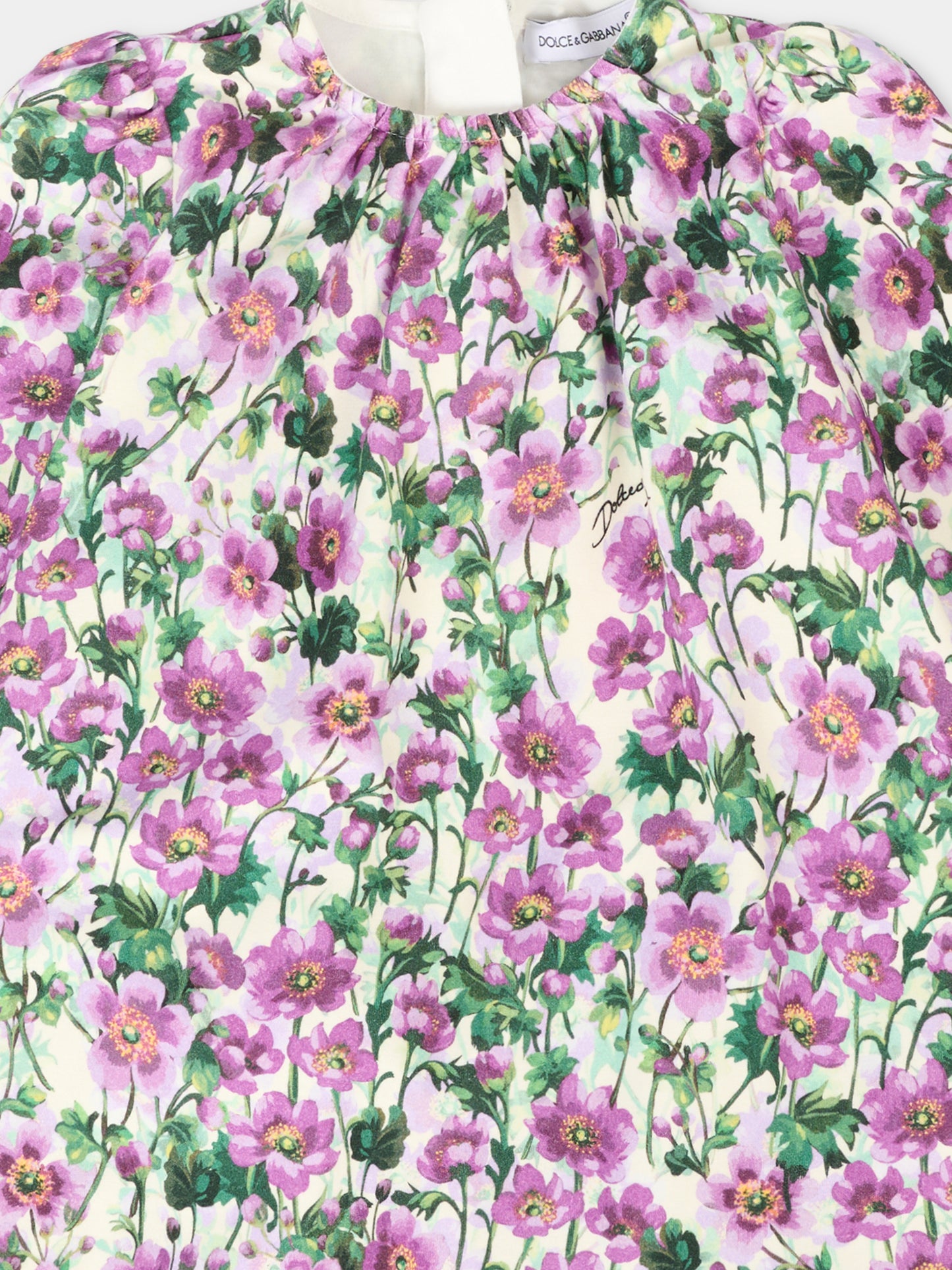 Vestito multicolor per neonata con violette,Dolce & Gabbana Kids,L2JD9G FSG81 HA5RG