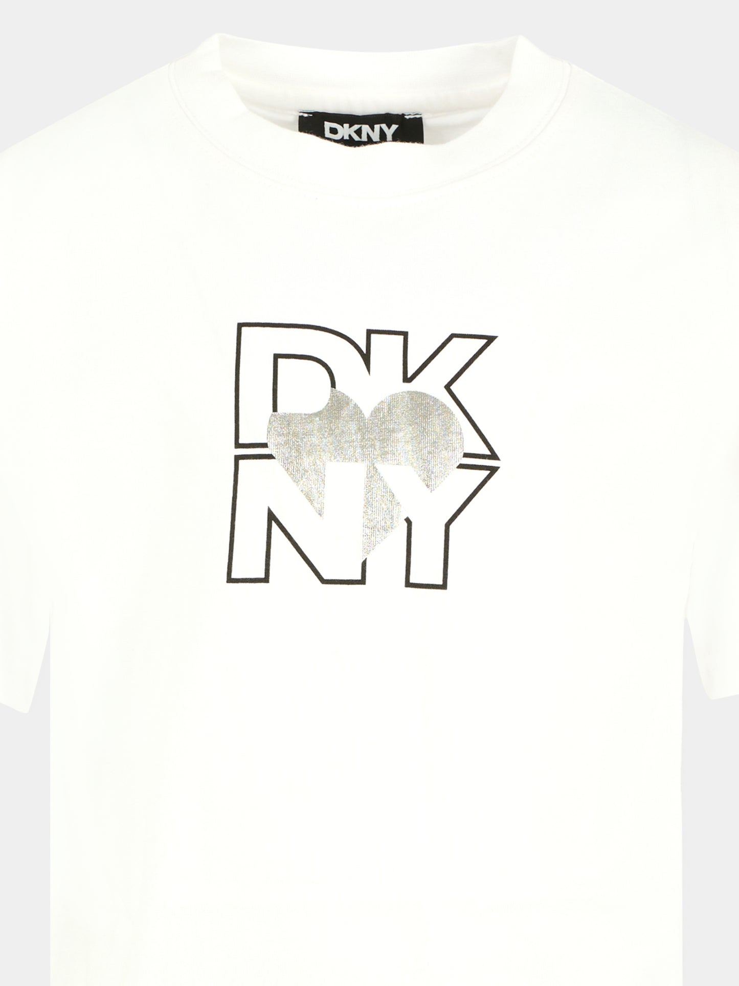T-shirt bianca per bambina con logo e cuore,Dkny,D62417 10B