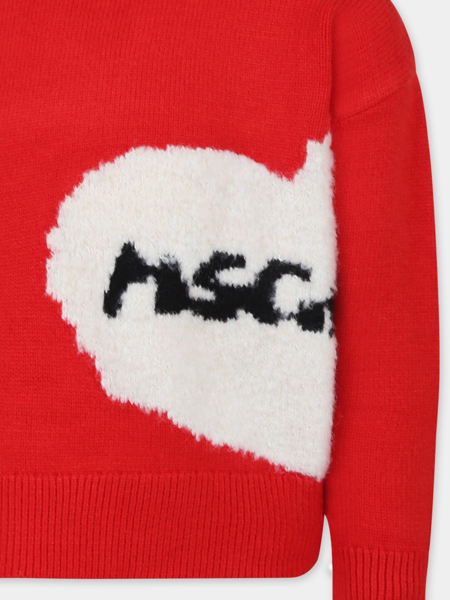 Maglione rosso per bambina con cuore e logo,Msgm Kids,F4MSJGJP131 040