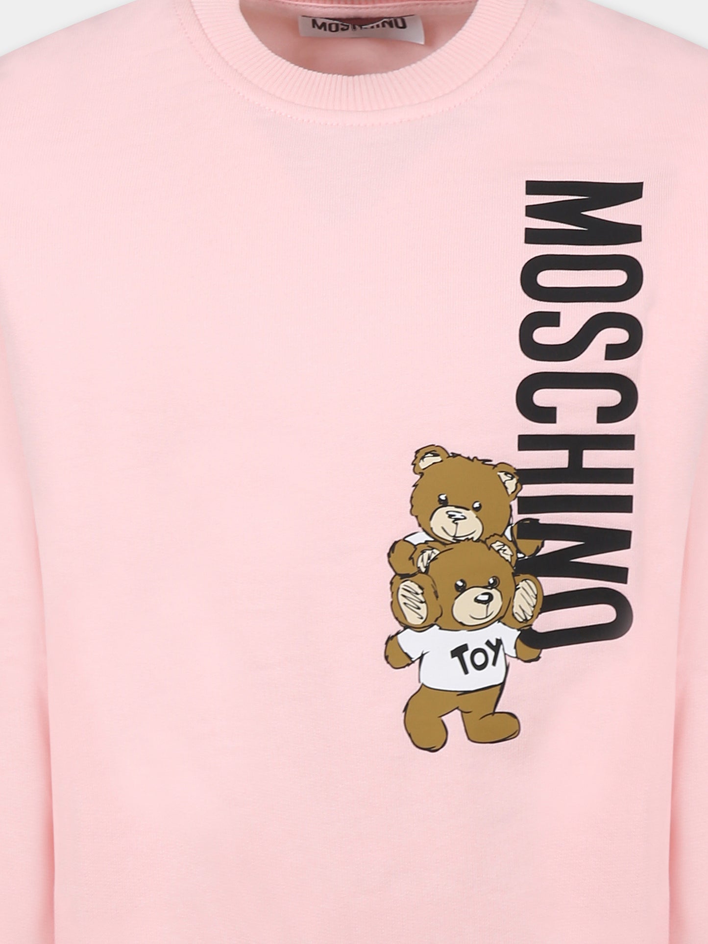 Felpa rosa per bambina con due Teddy Bears,Moschino Kids,H8F05R LCA14 50209