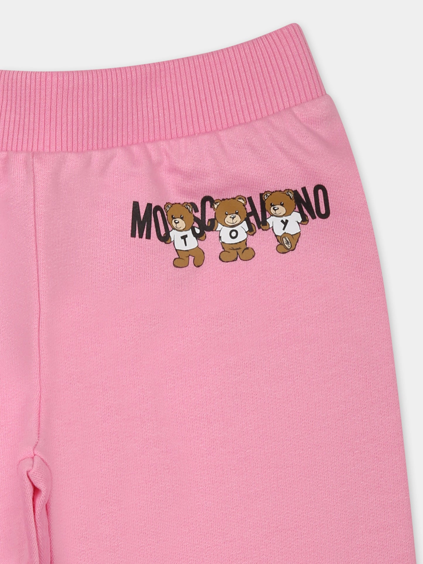 Pantaloni rosa per neonata con tre Teddy Bears,Moschino Kids,MUP057 LCA40 50243