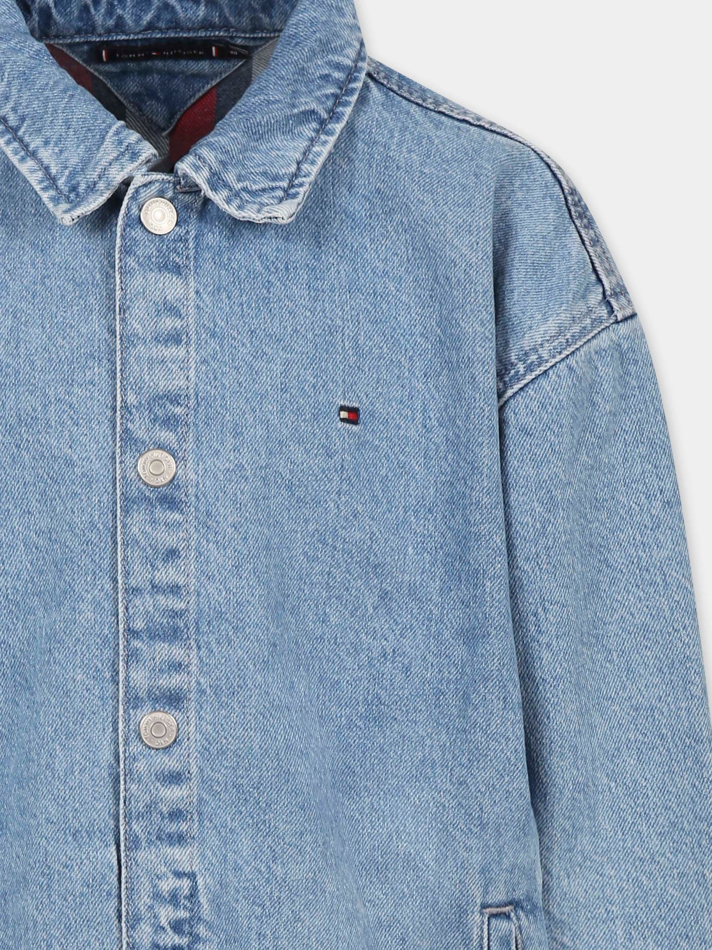 Camicia di jeans celeste per bambino con bandierina,Tommy Hilfiger Junior,KB0KB08874 DW5